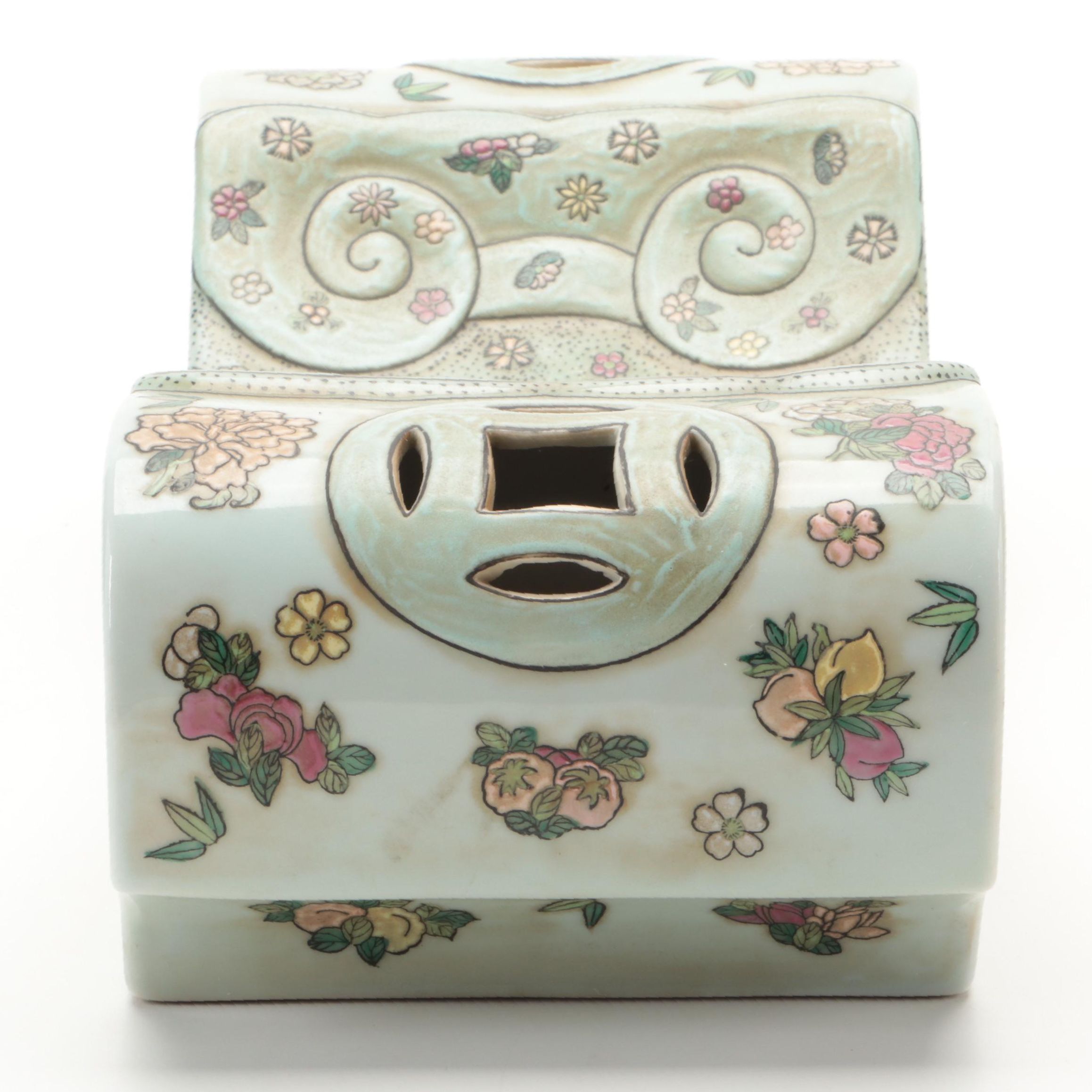 Maitland-Smith Ltd. Chinese Floral Motif Porcelain Opium Pillow