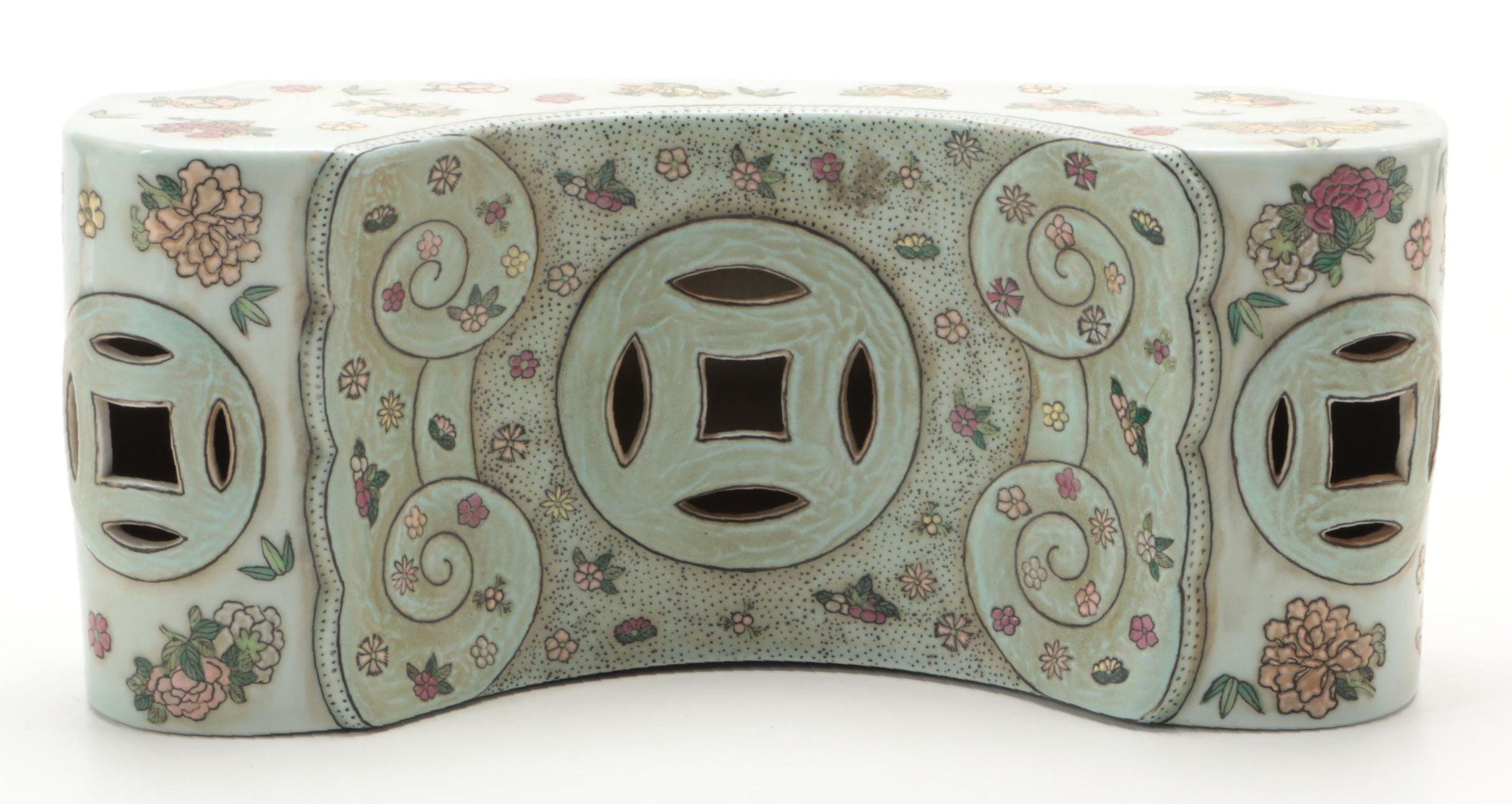 Maitland-Smith Ltd. Chinese Floral Motif Porcelain Opium Pillow