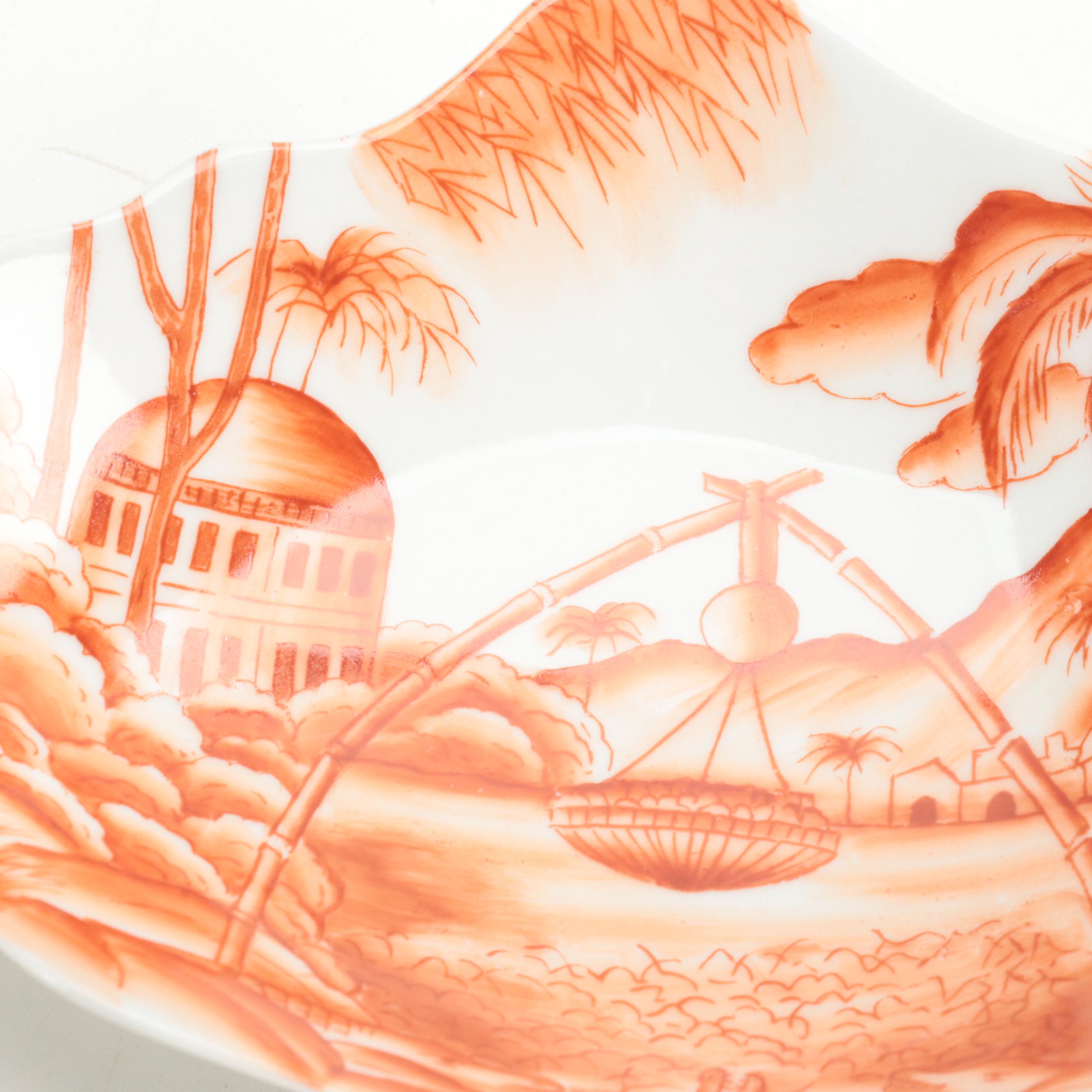 Chelsea House Chinese Export Style Porcelain Iron Red Leaf Dishes