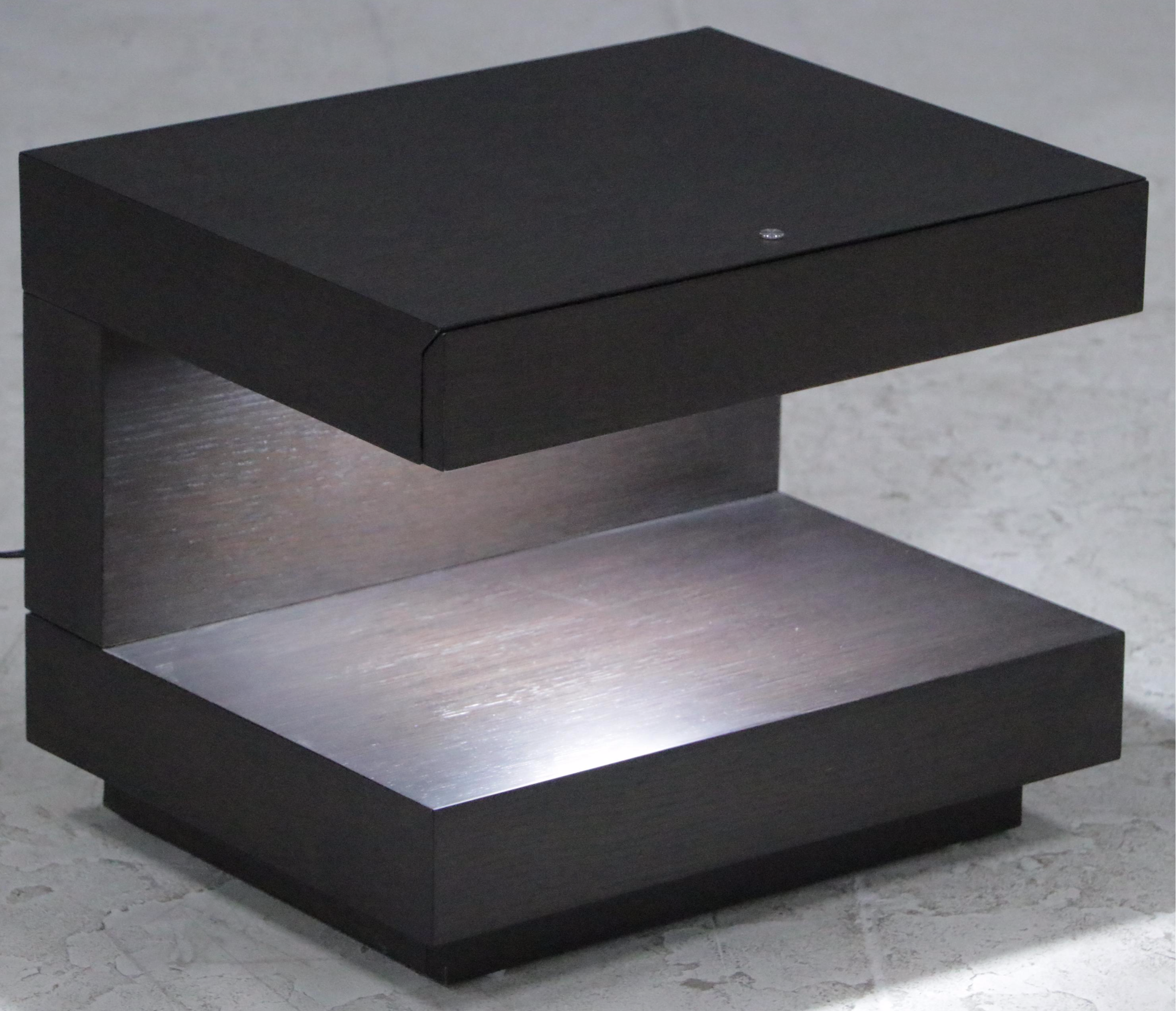 Contemporary Lighted Espresso-Finish End Table