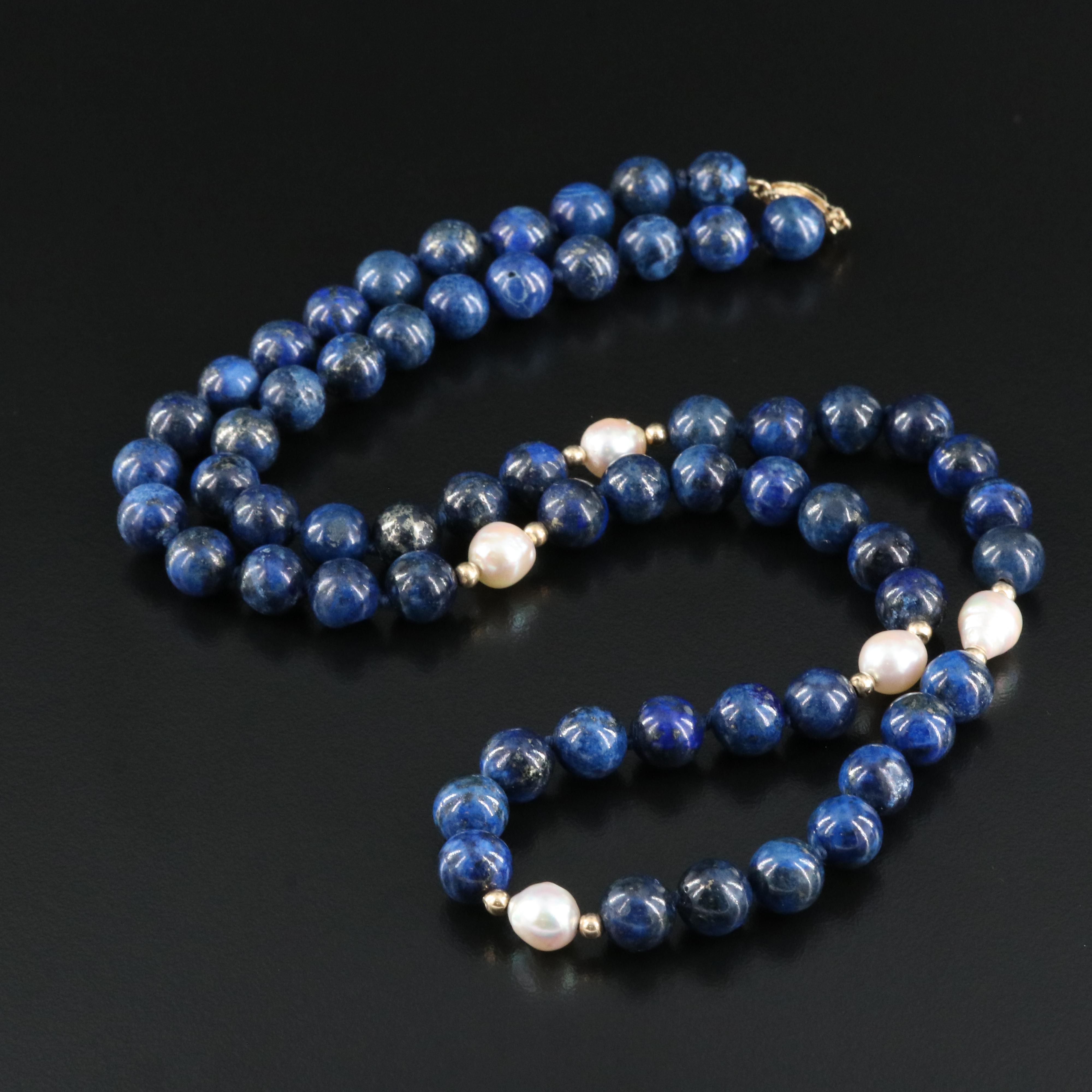 14K Lapis Lazuli and Pearl Necklace