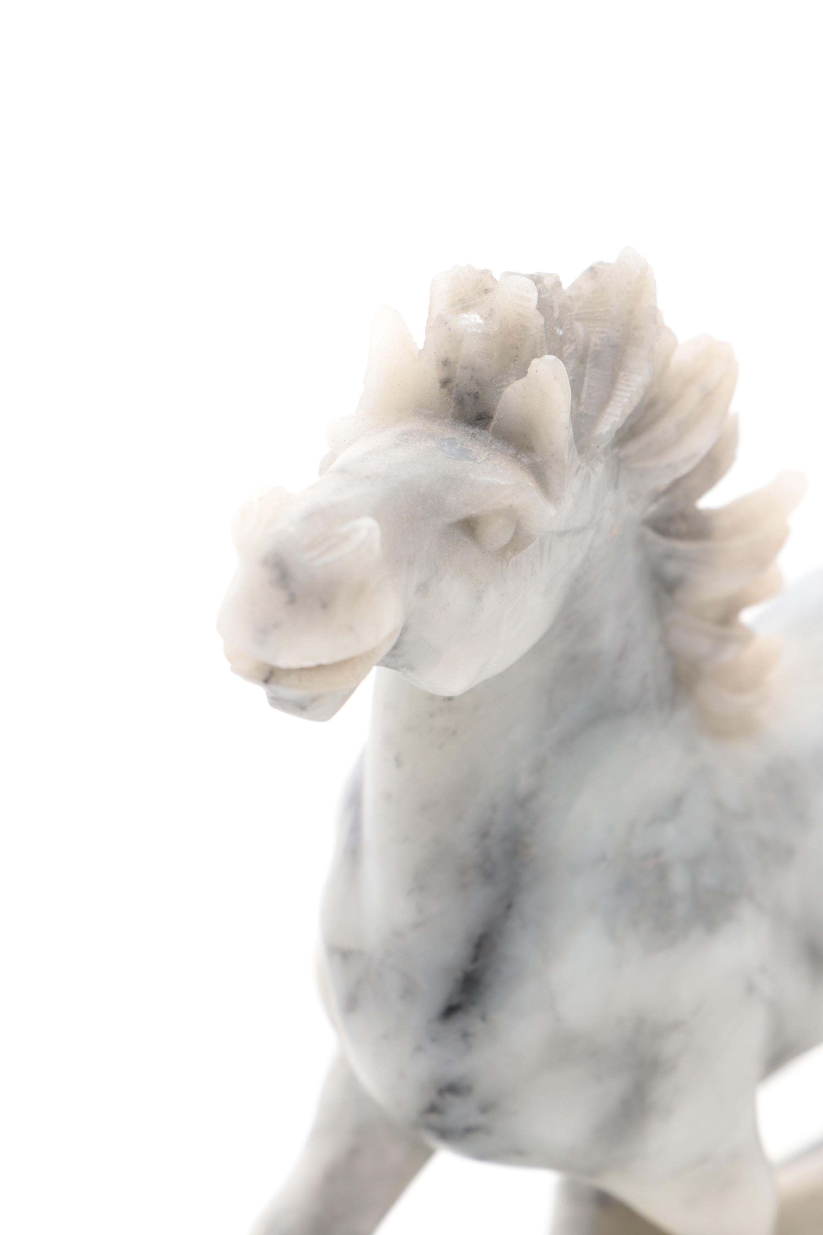 Chinese Carved Soapstone Horses on Stone Pedestals