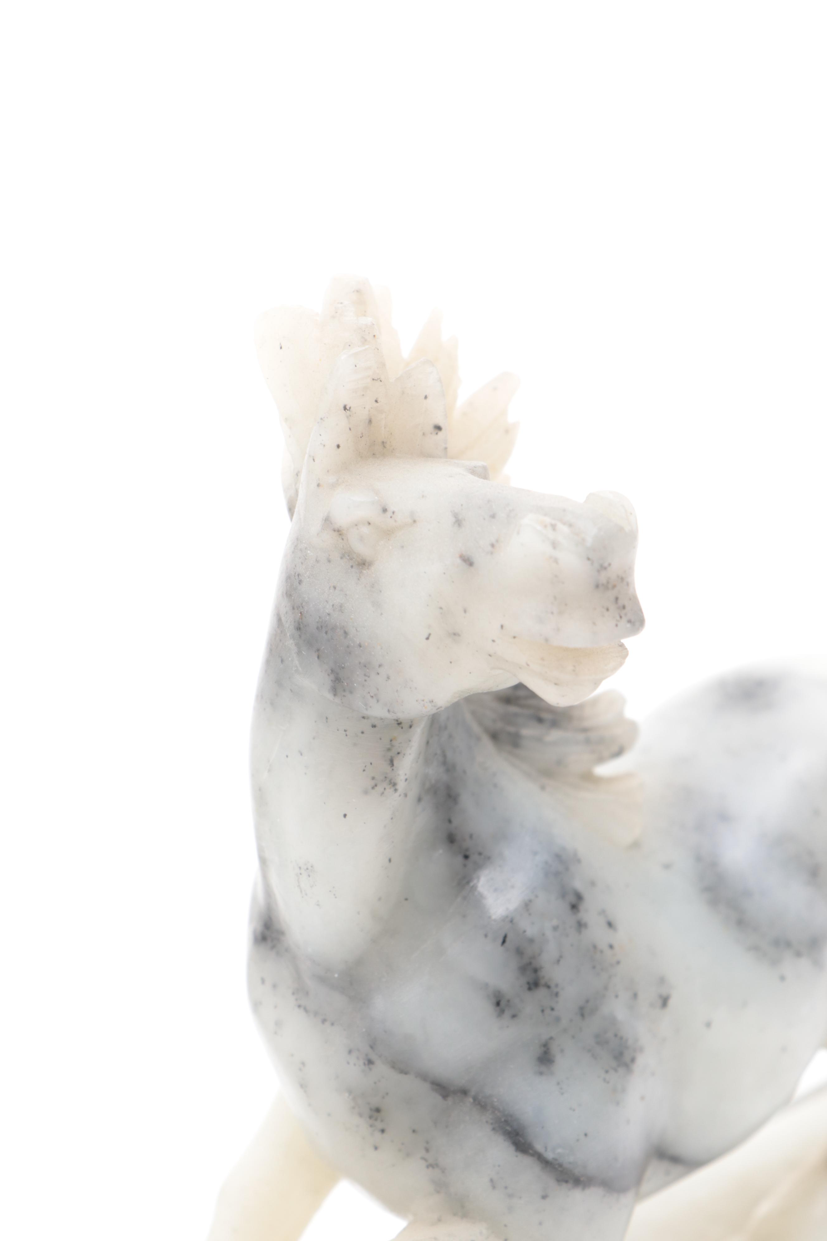 Chinese Carved Soapstone Horses on Stone Pedestals