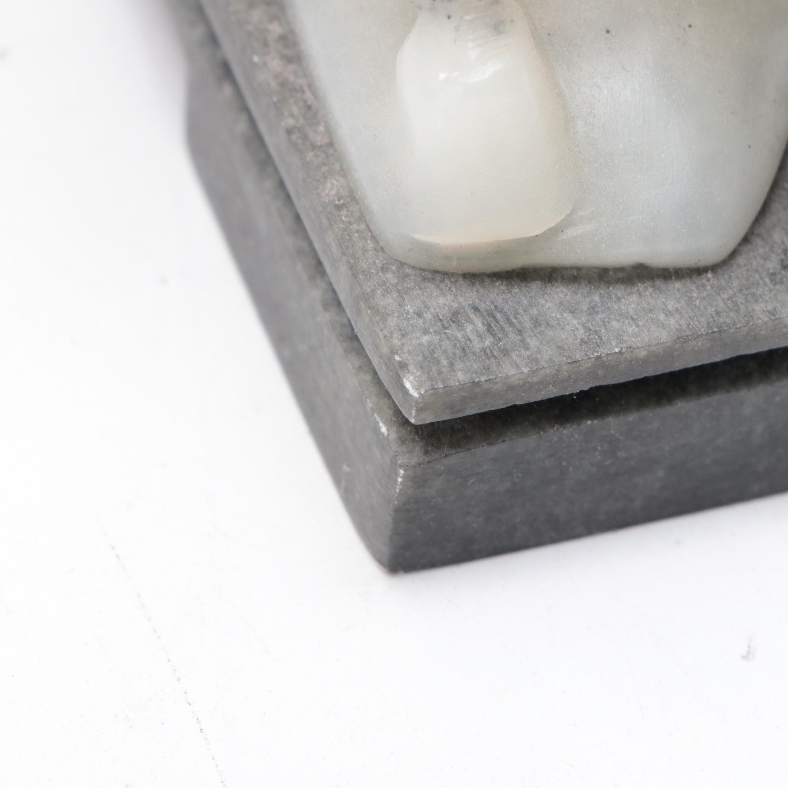 Chinese Carved Soapstone Horses on Stone Pedestals