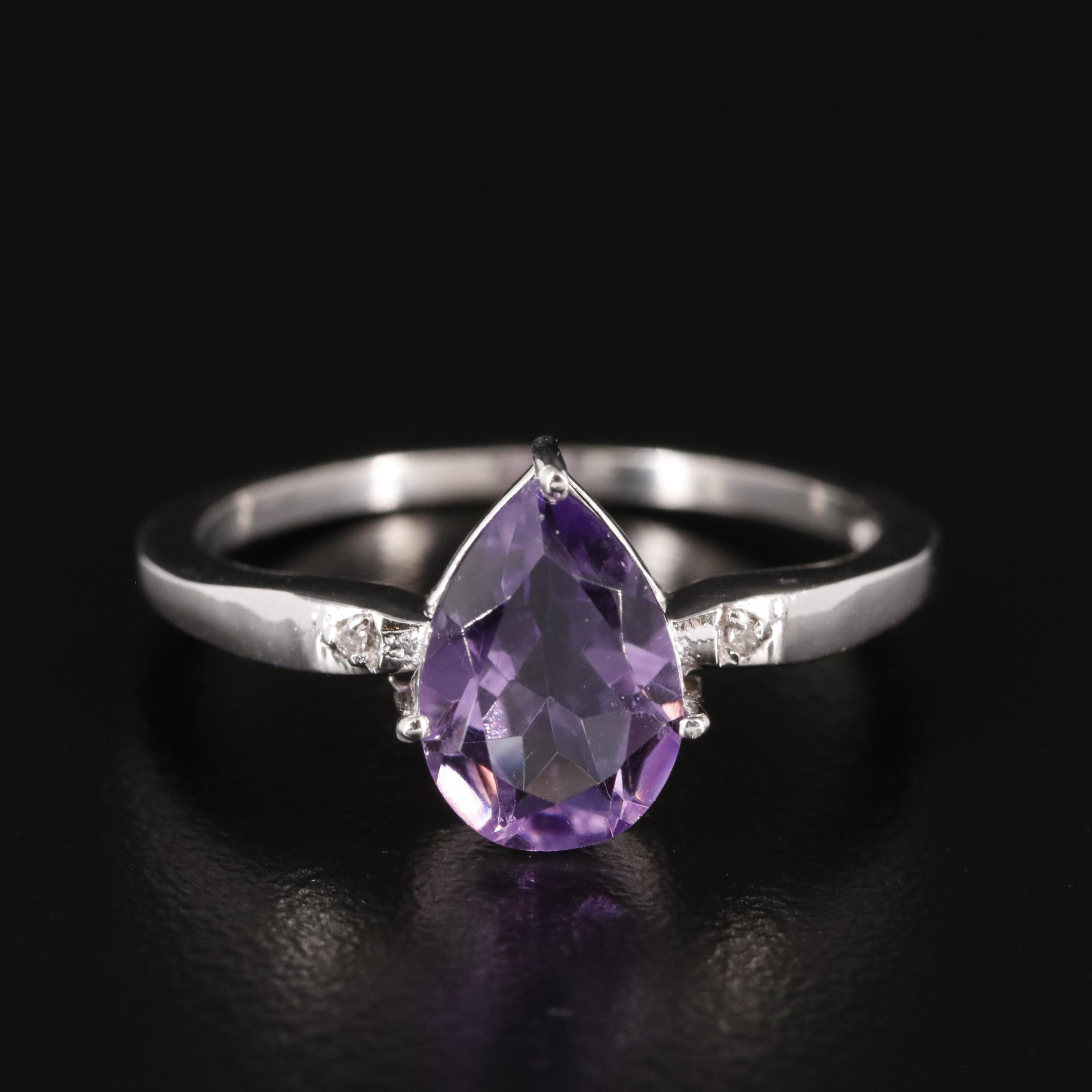 Sterling Amethyst Ring with Diamond Accents