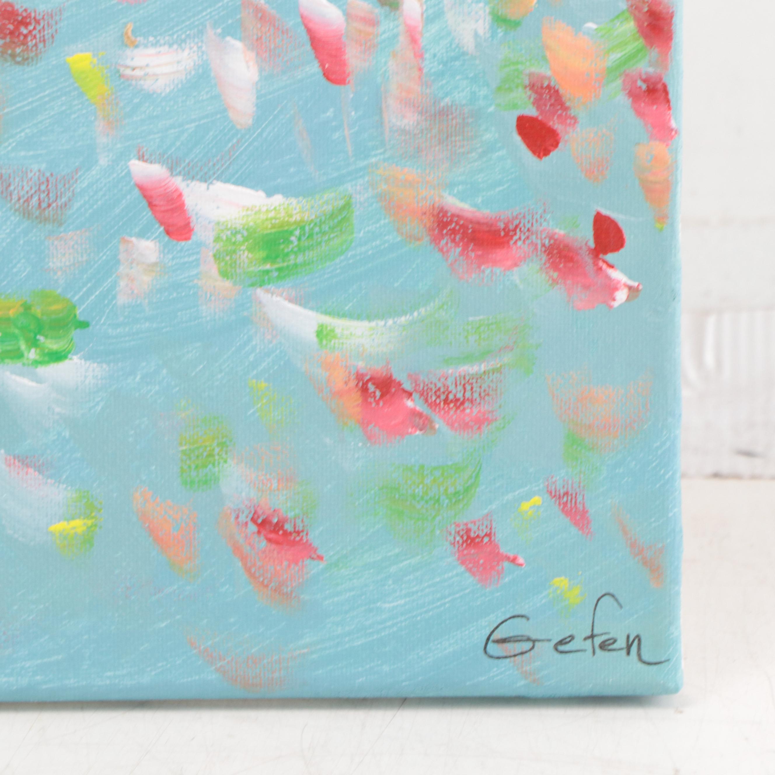 Saul Gefen Acrylic Painting "Floral Burst," 2023
