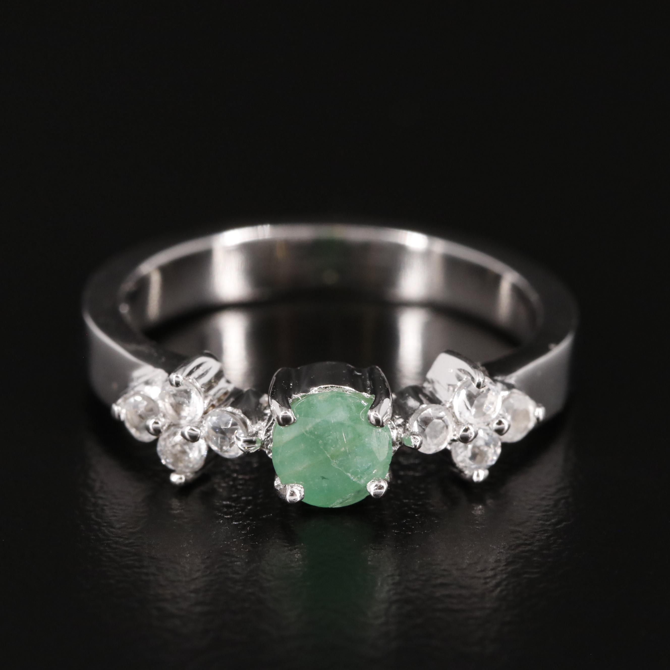 Sterling Emerald and White Topaz Ring