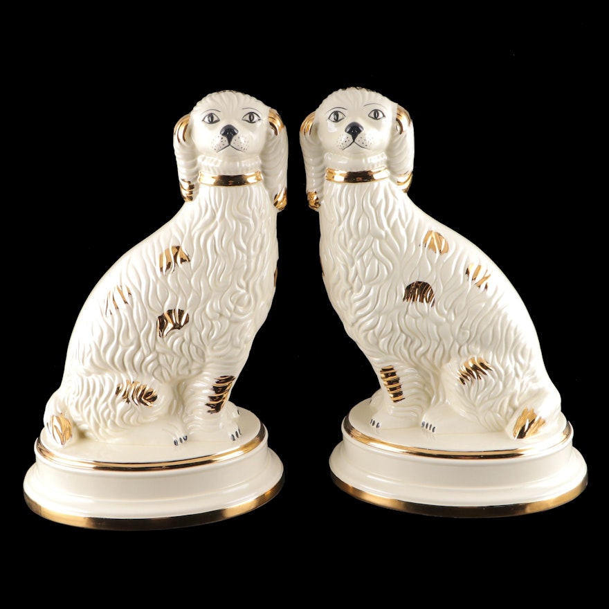 Chelsea House Italian Ceramic Staffordshire Style Dogs with Gilt Accents