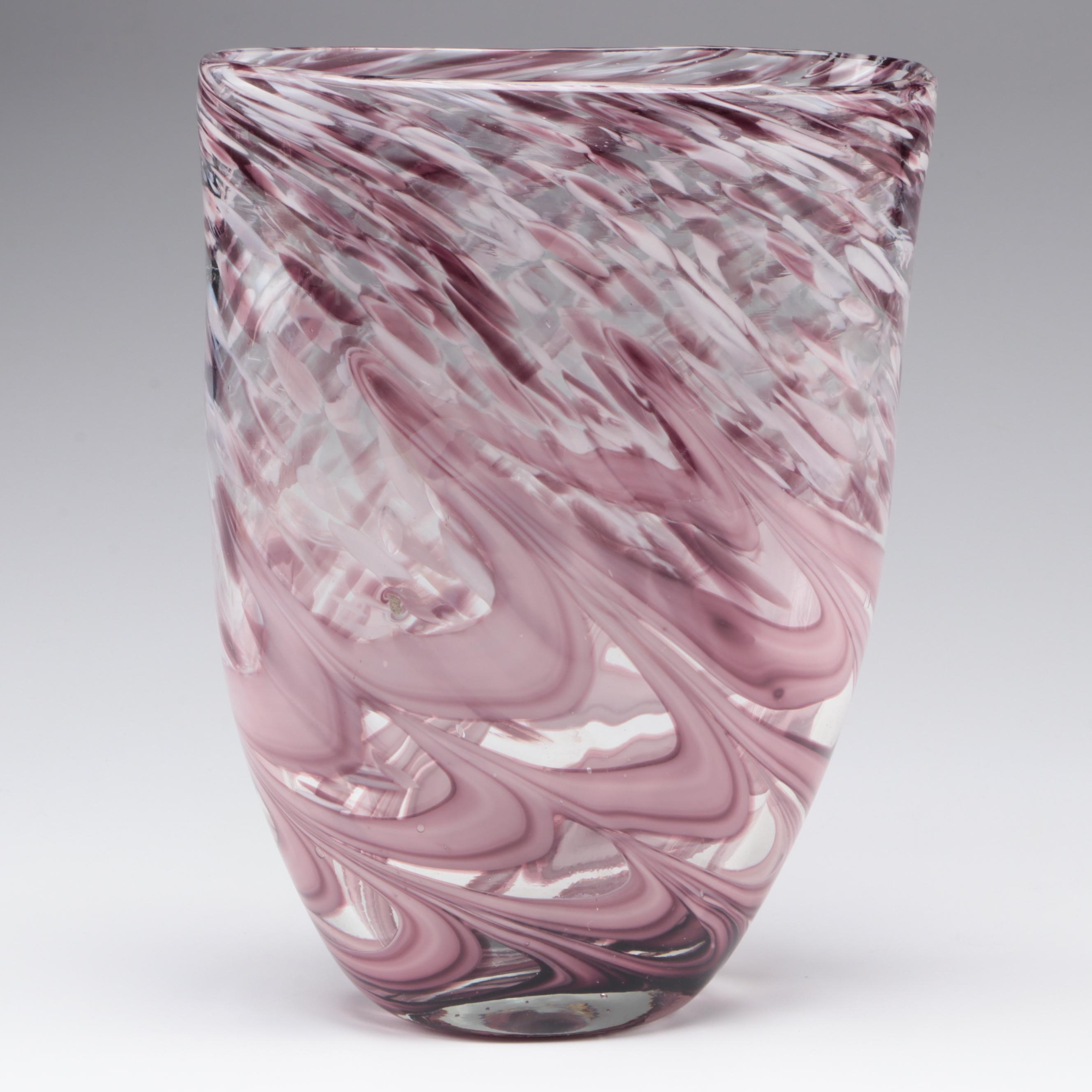 Purple and White Swirled Glass Art Glass Vase