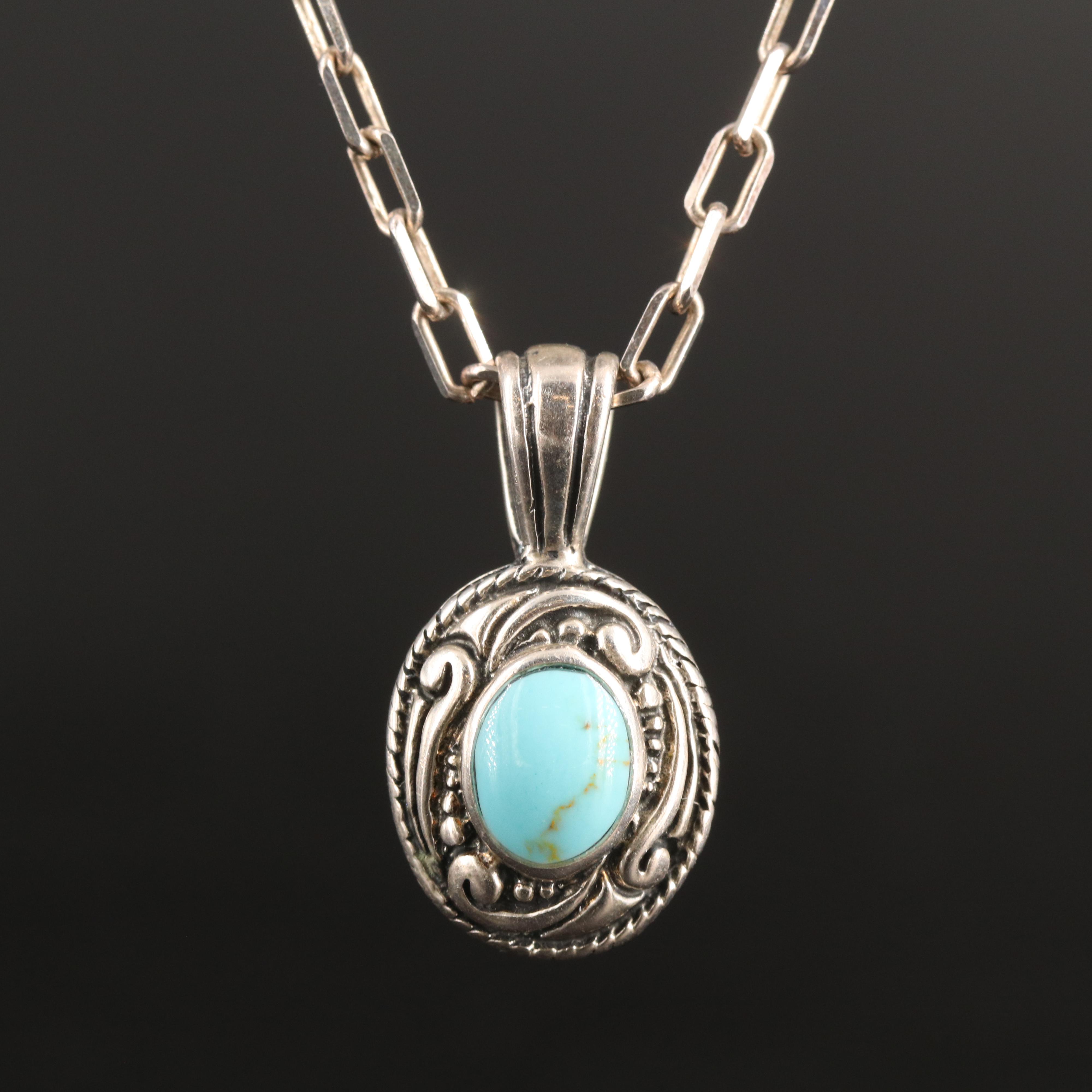 Sterling Turquoise Pendant Necklace