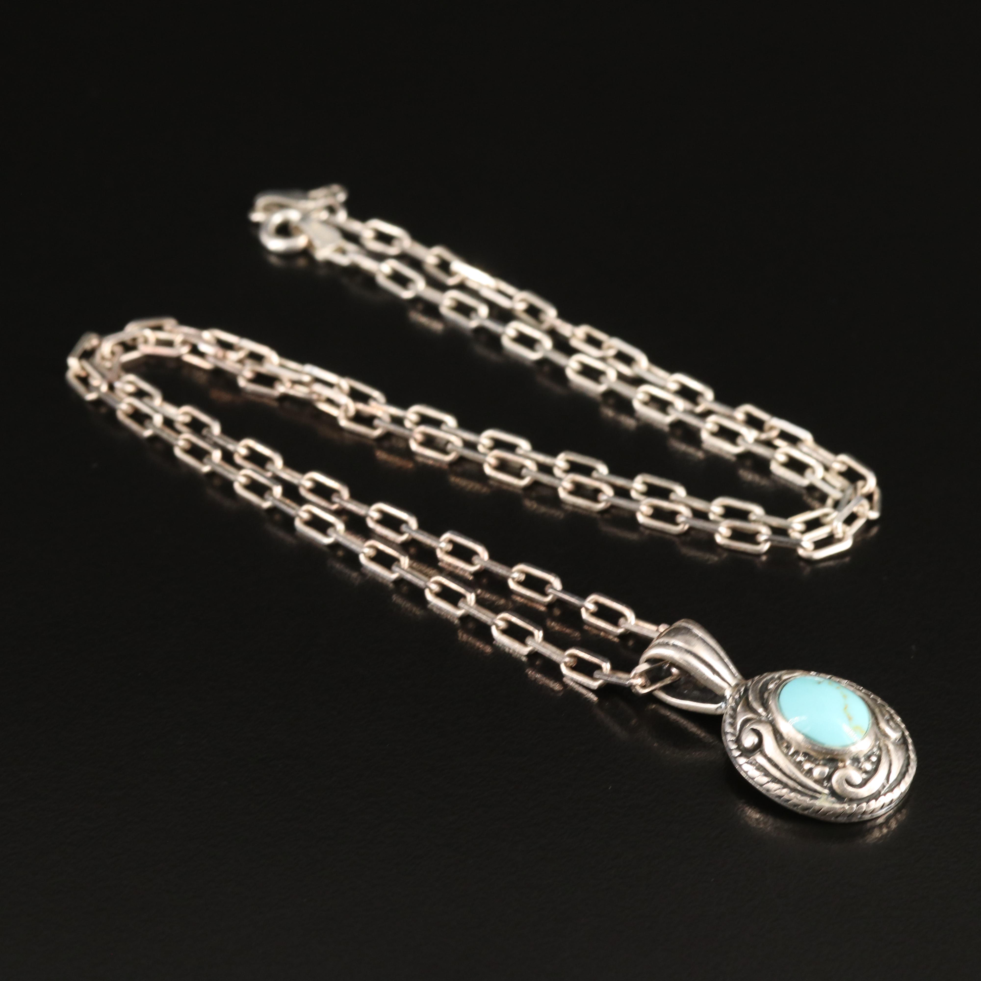 Sterling Turquoise Pendant Necklace