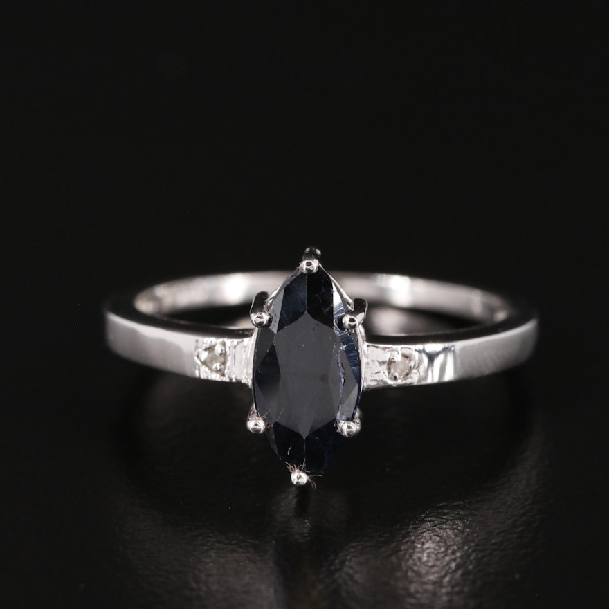 Sterling Sapphire Ring with Diamond Accents