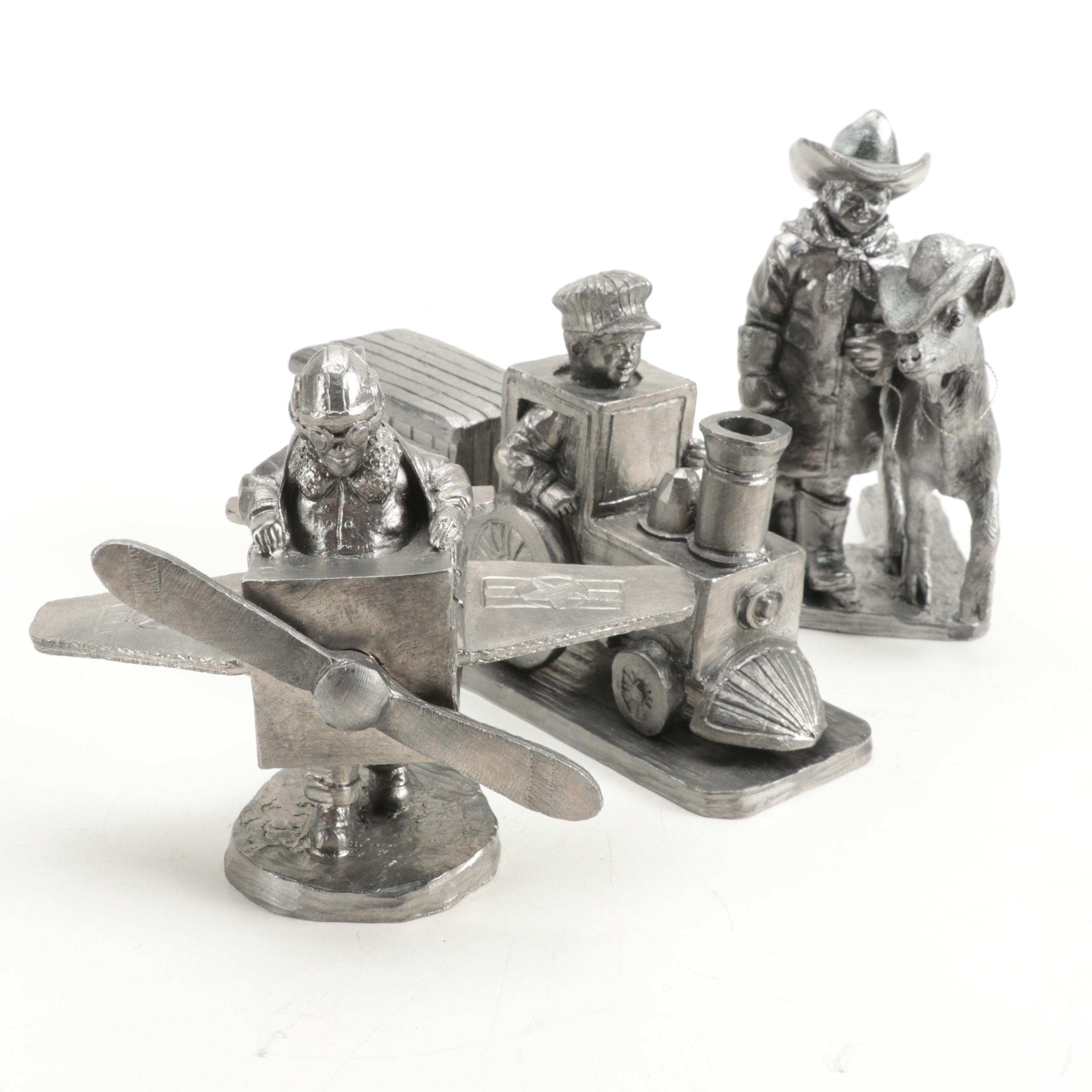 Michael Ricker with Other Airplane, Train and Western Pewter Figurines