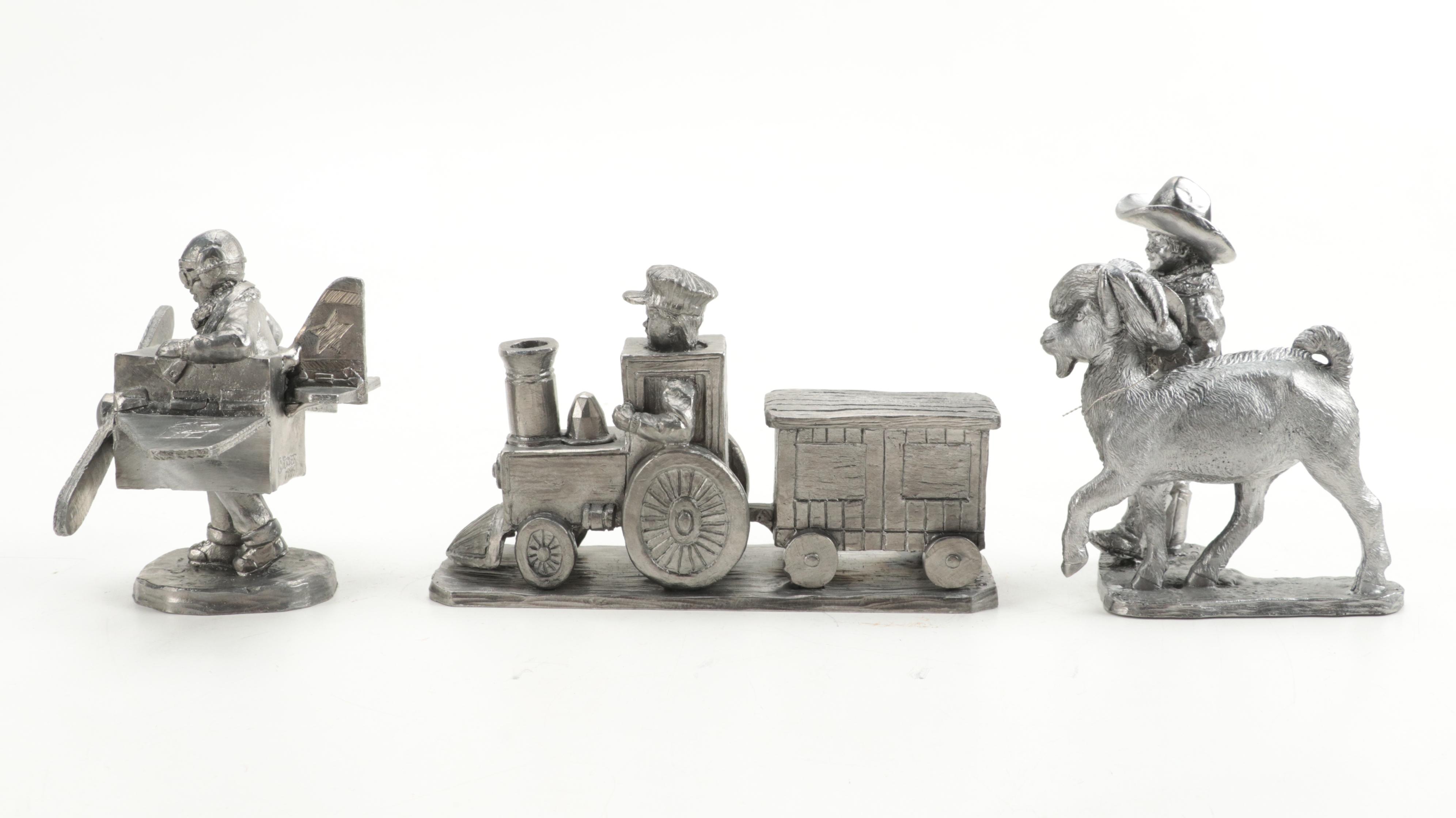 Michael Ricker with Other Airplane, Train and Western Pewter Figurines