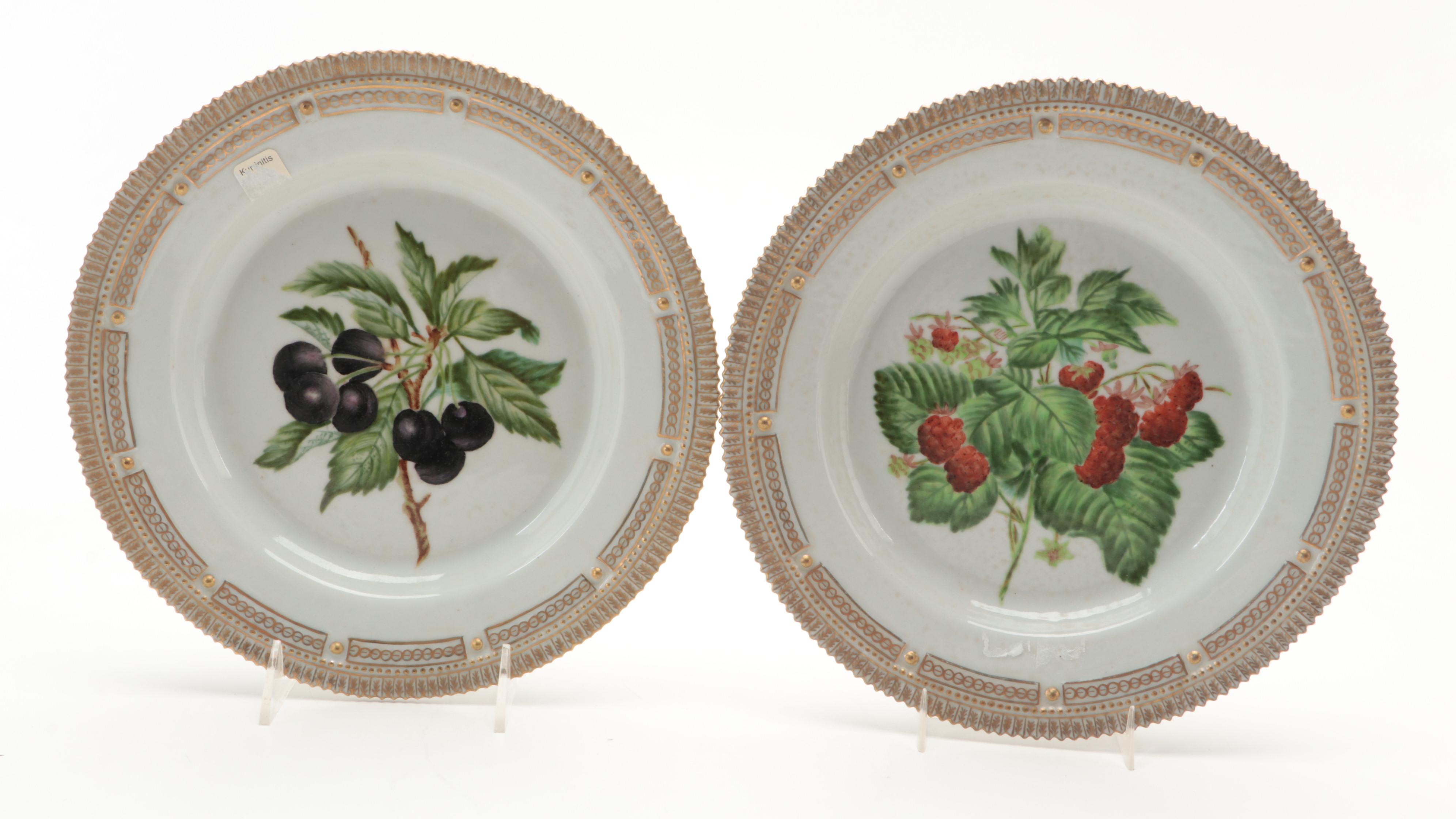 United Wilson Hand-Painted Berry Motif Porcelain Wall Plates