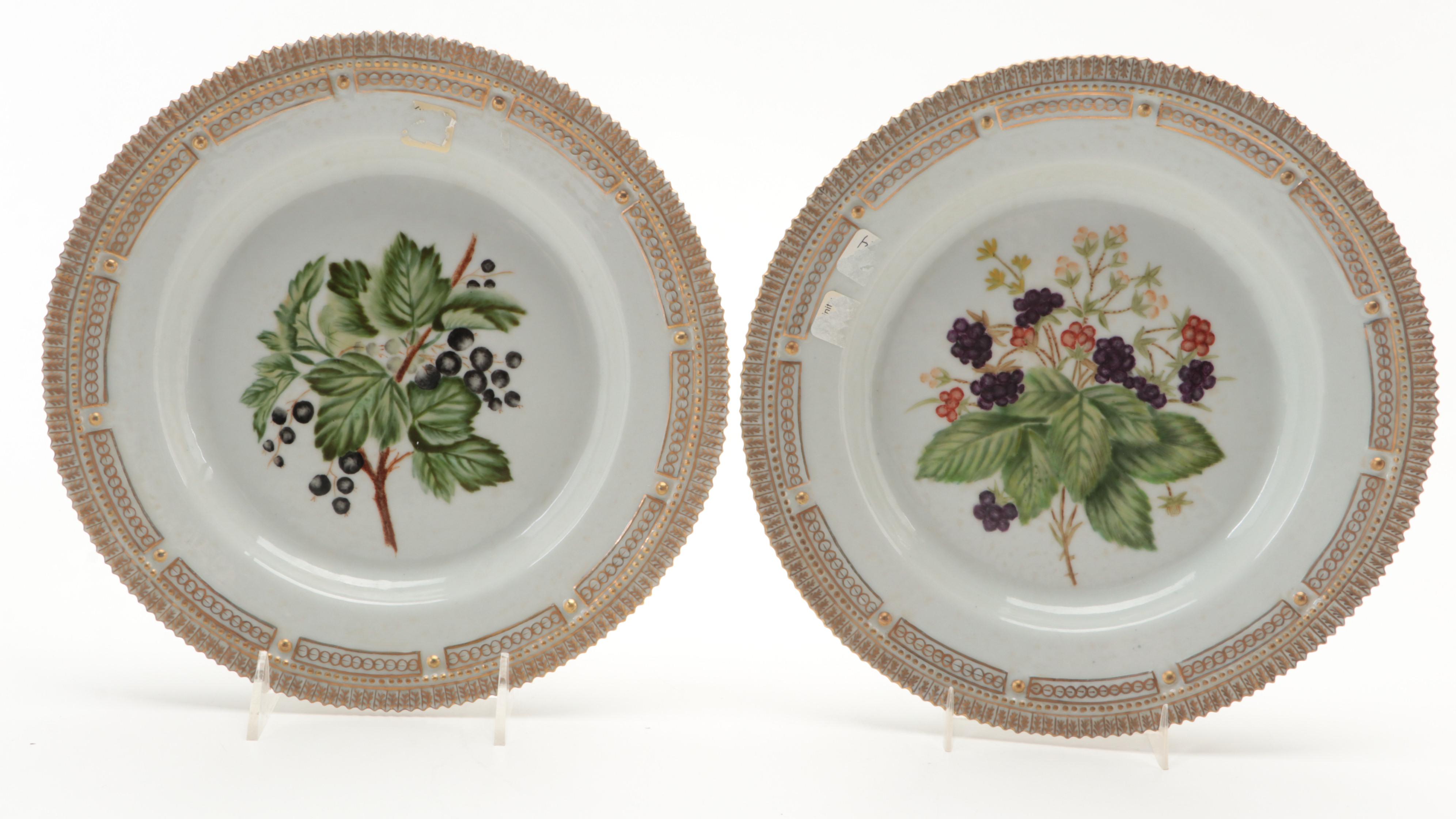 United Wilson Hand-Painted Berry Motif Porcelain Wall Plates