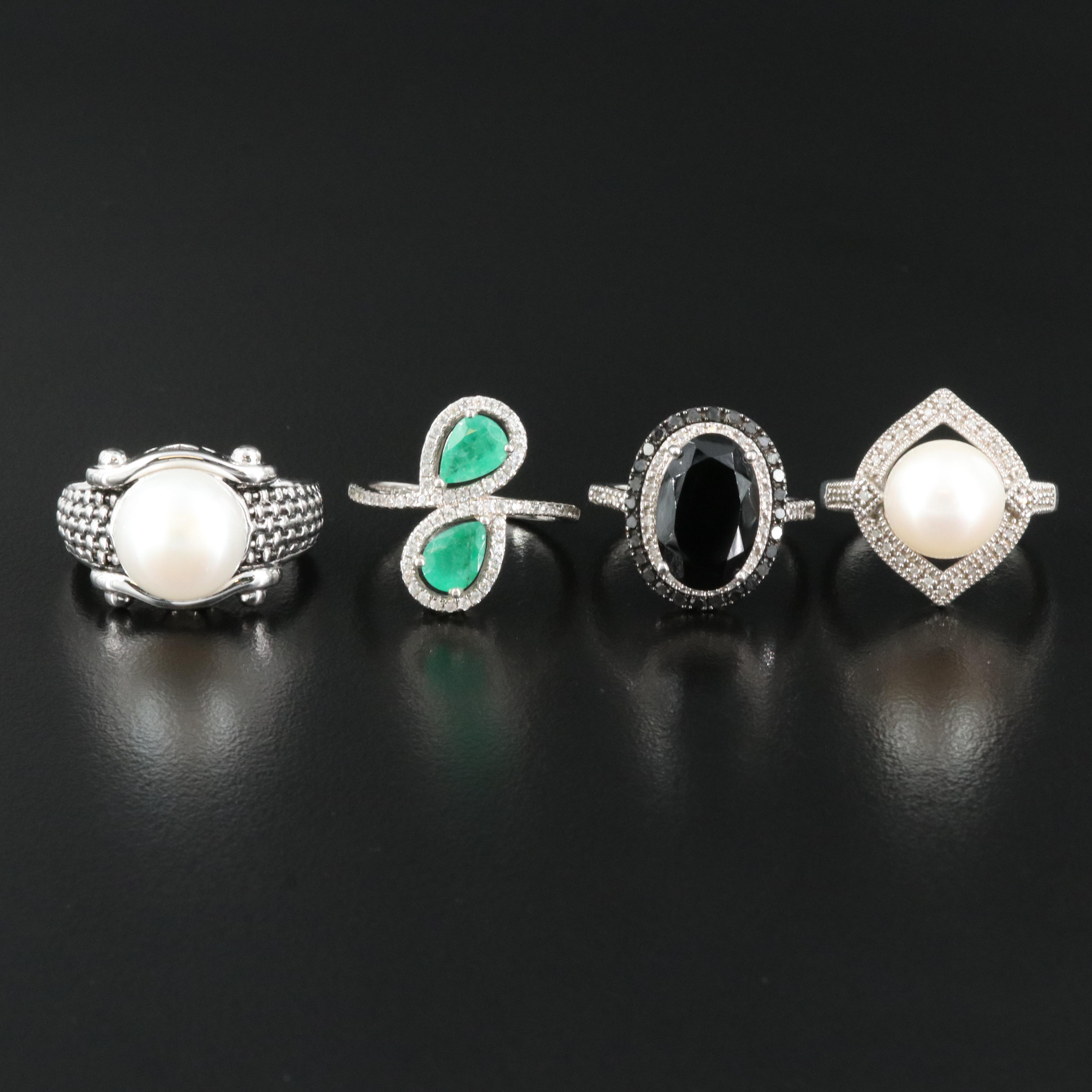Sterling Rings Including Honora, Pearl, Emerald and Diamond