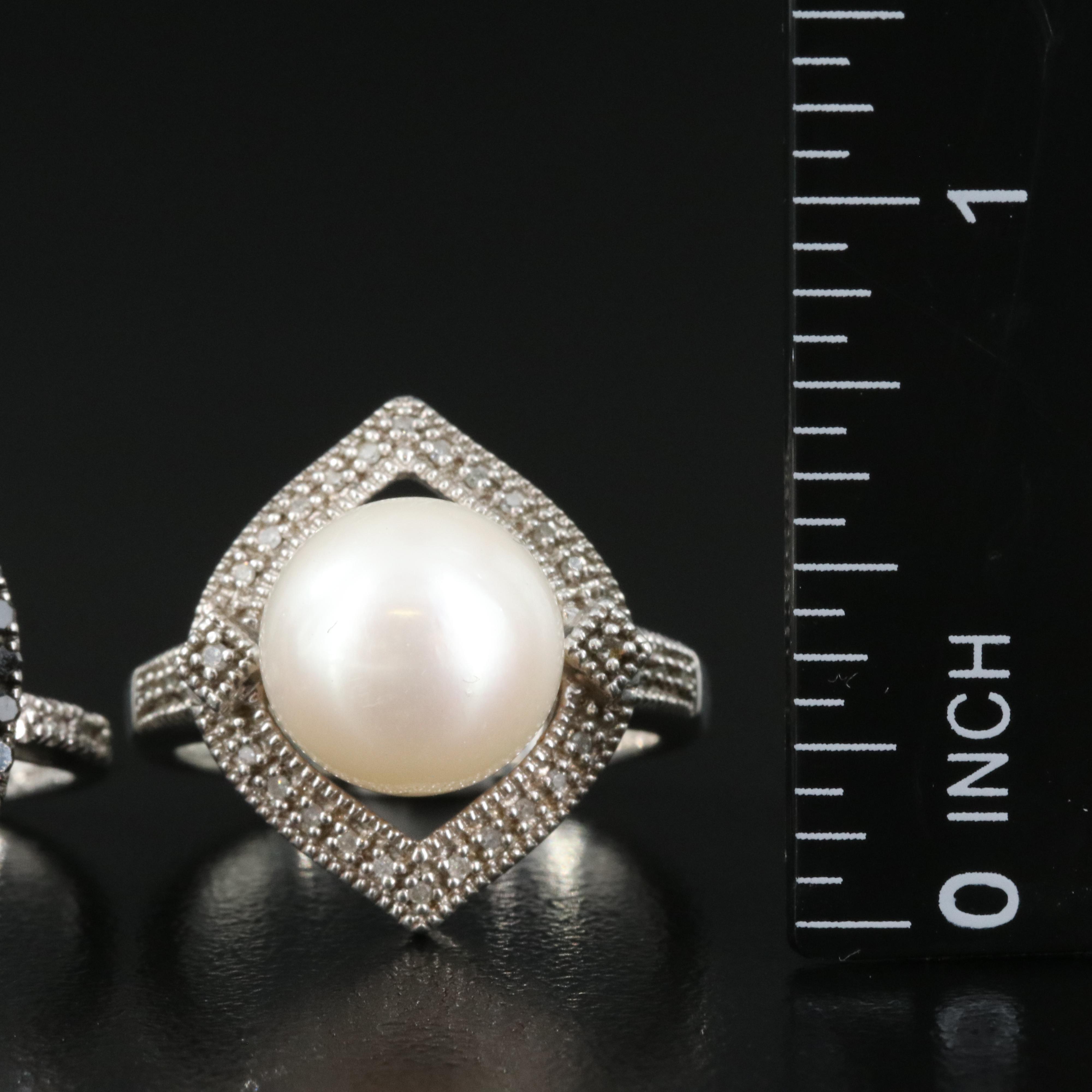 Sterling Rings Including Honora, Pearl, Emerald and Diamond