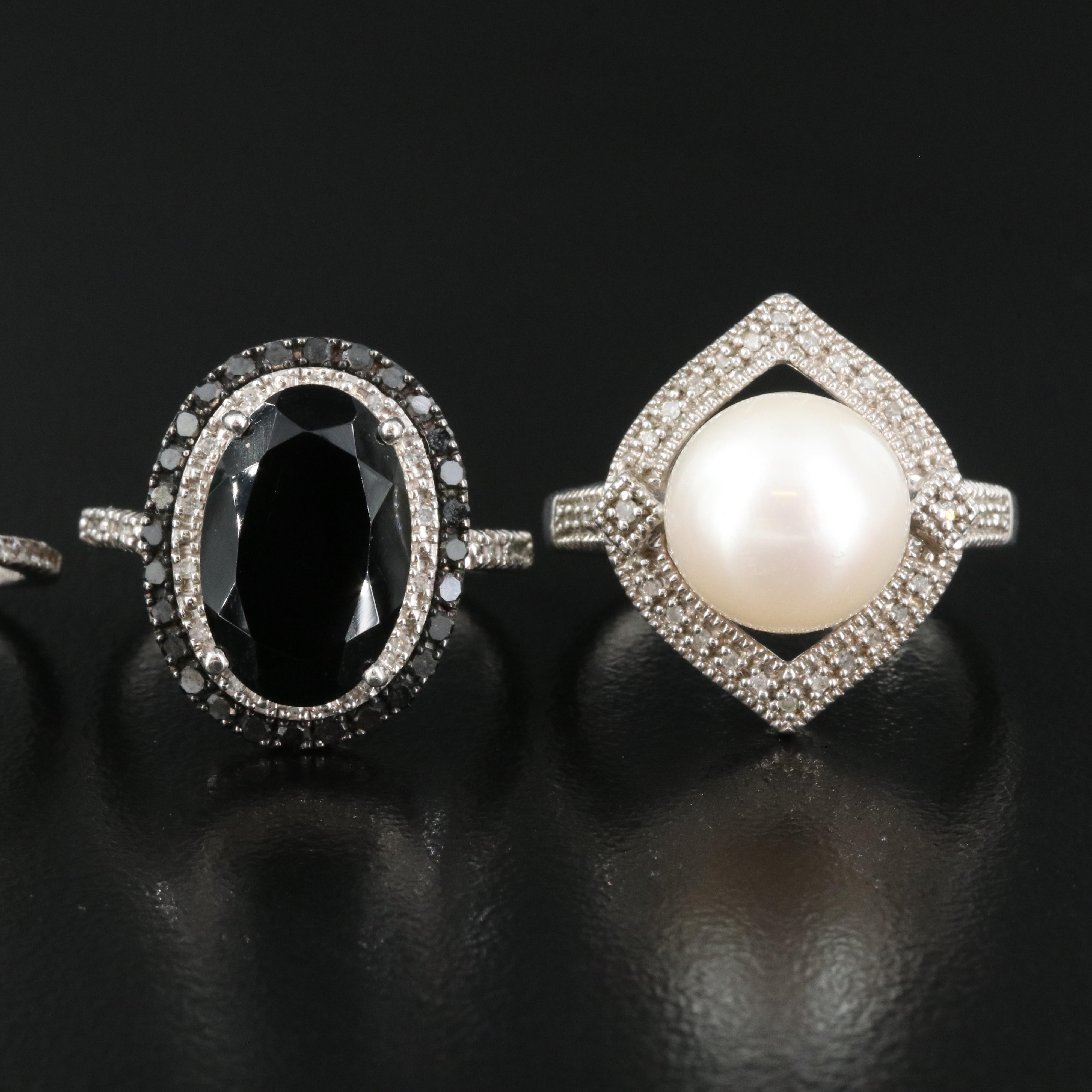 Sterling Rings Including Honora, Pearl, Emerald and Diamond