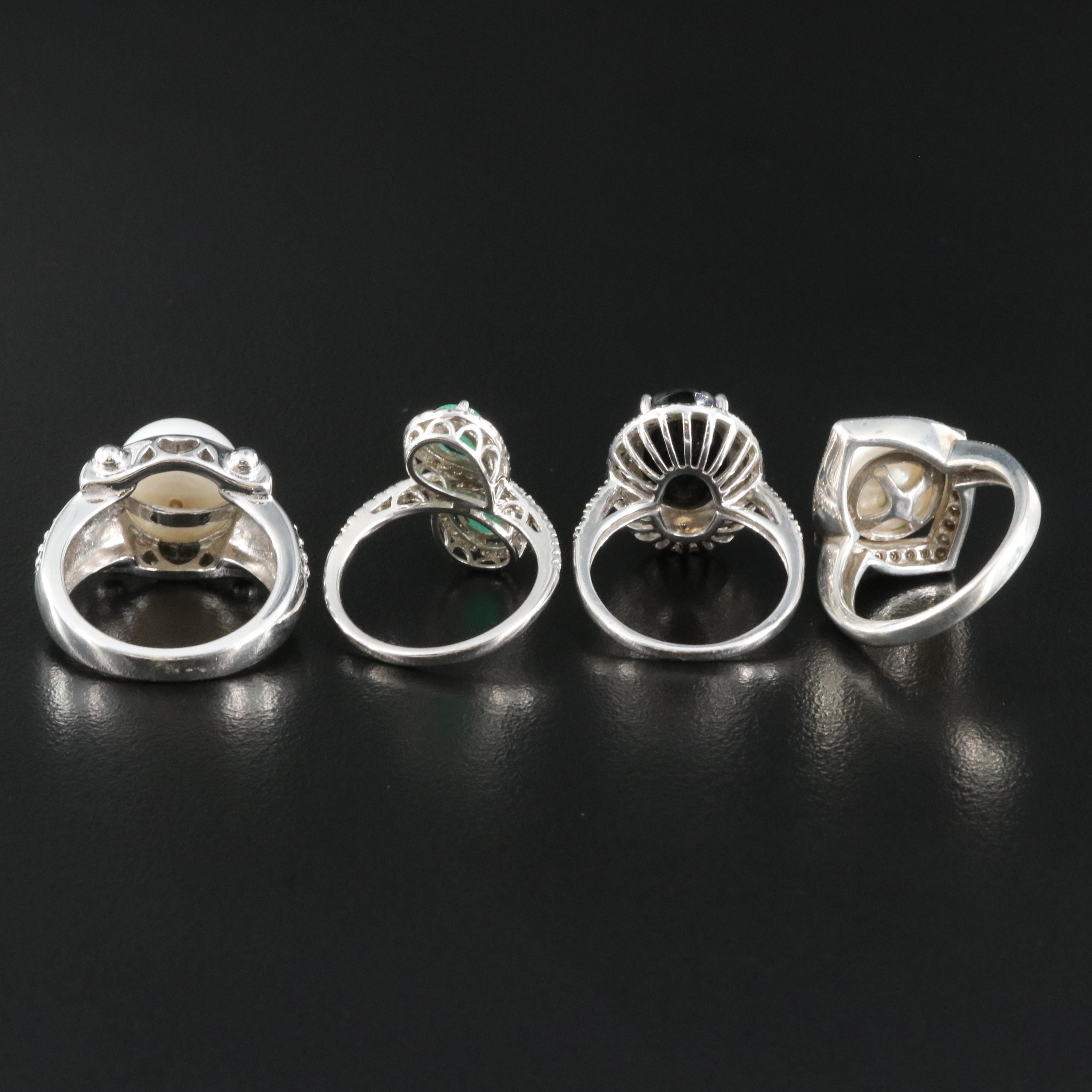 Sterling Rings Including Honora, Pearl, Emerald and Diamond