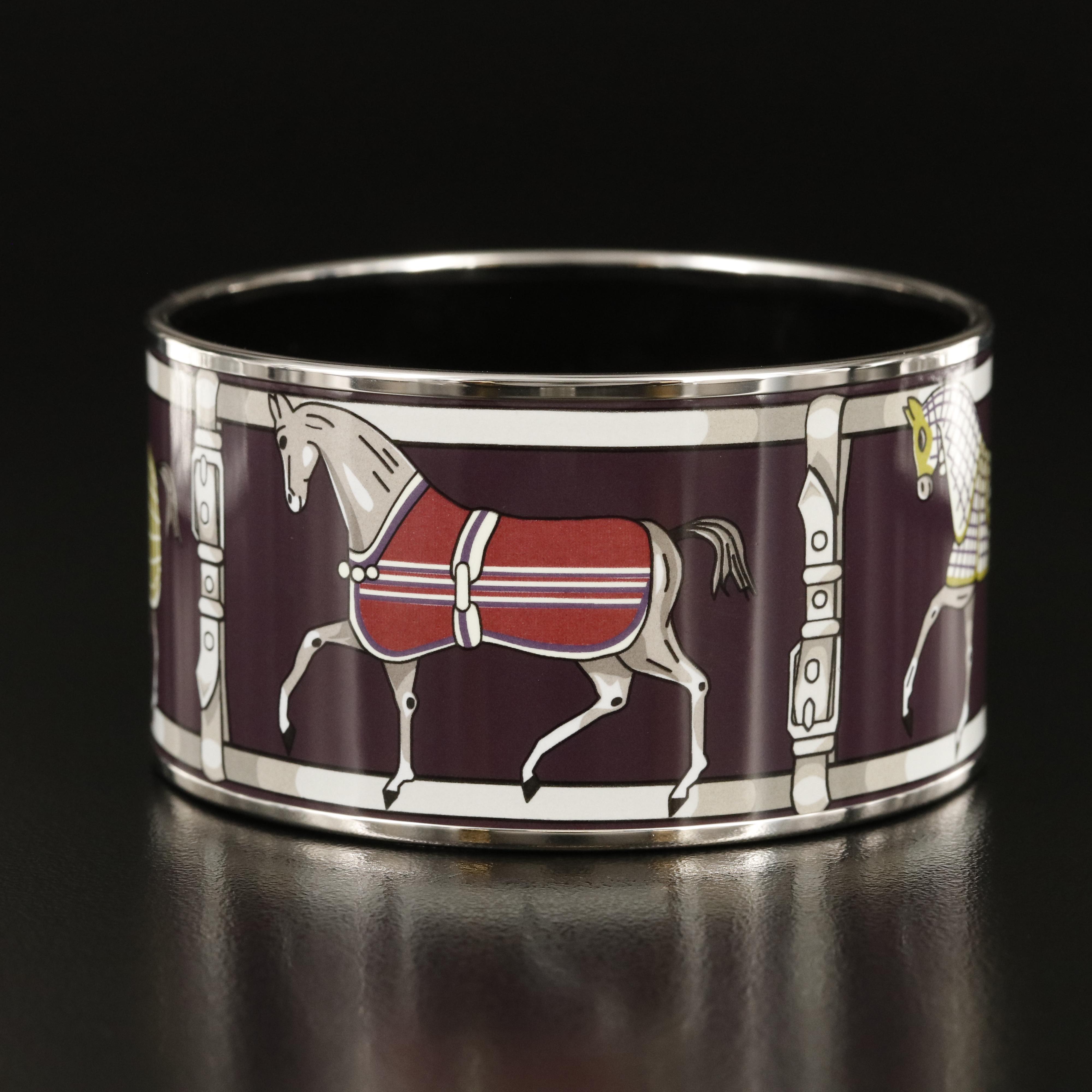 Hermès "Couvertures et Tenues de Jour" Extra Wide Enamel Bracelet