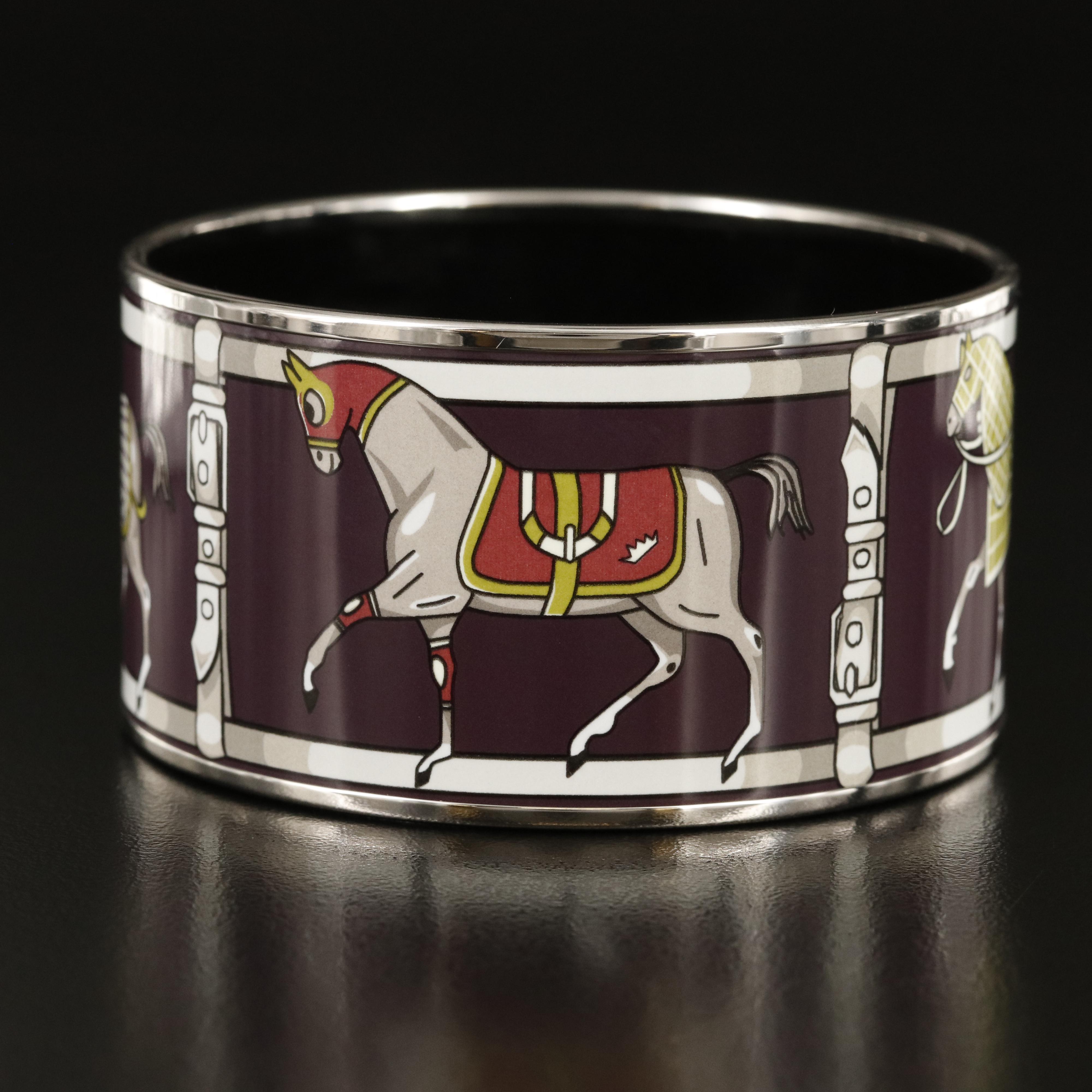 Hermès "Couvertures et Tenues de Jour" Extra Wide Enamel Bracelet