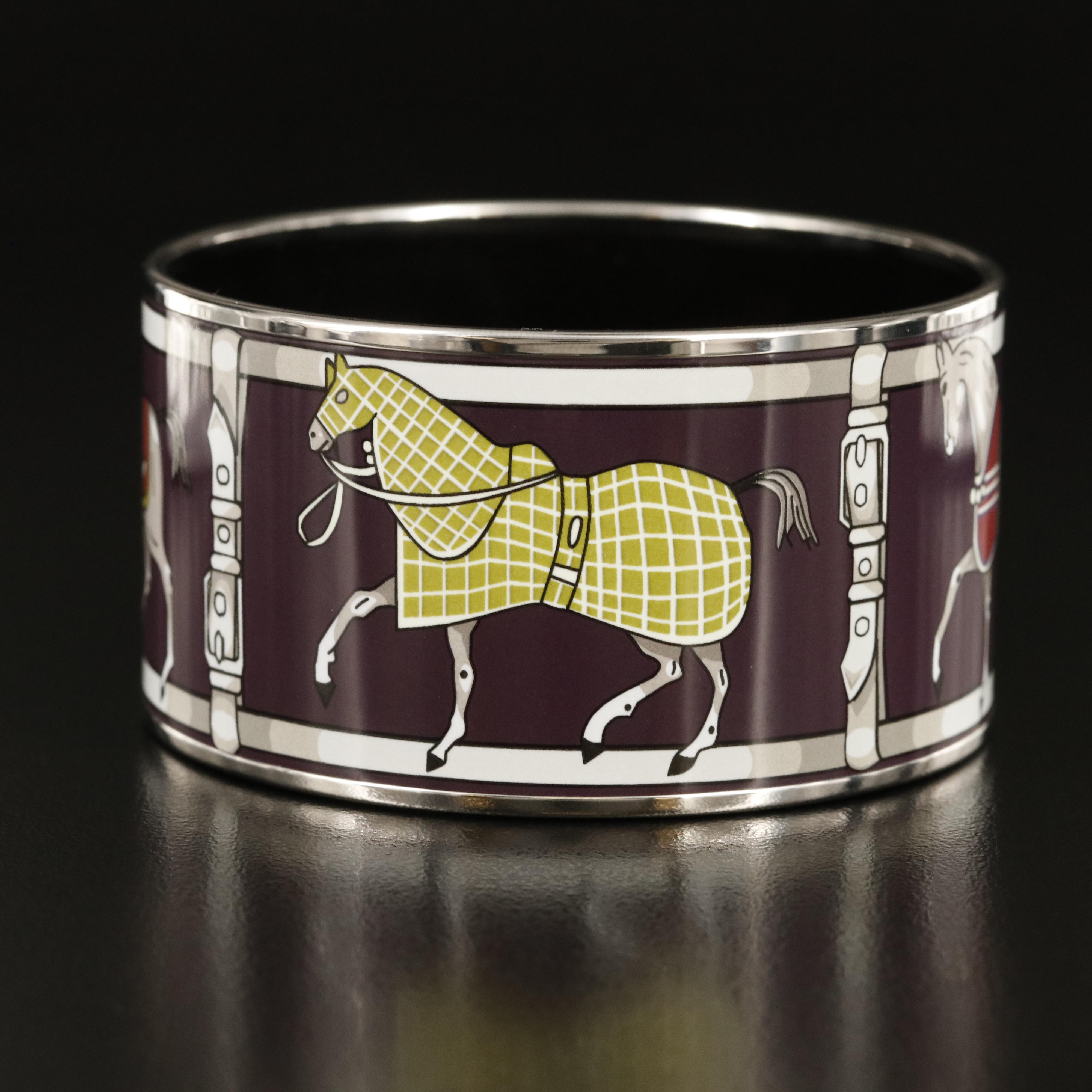 Hermès "Couvertures et Tenues de Jour" Extra Wide Enamel Bracelet