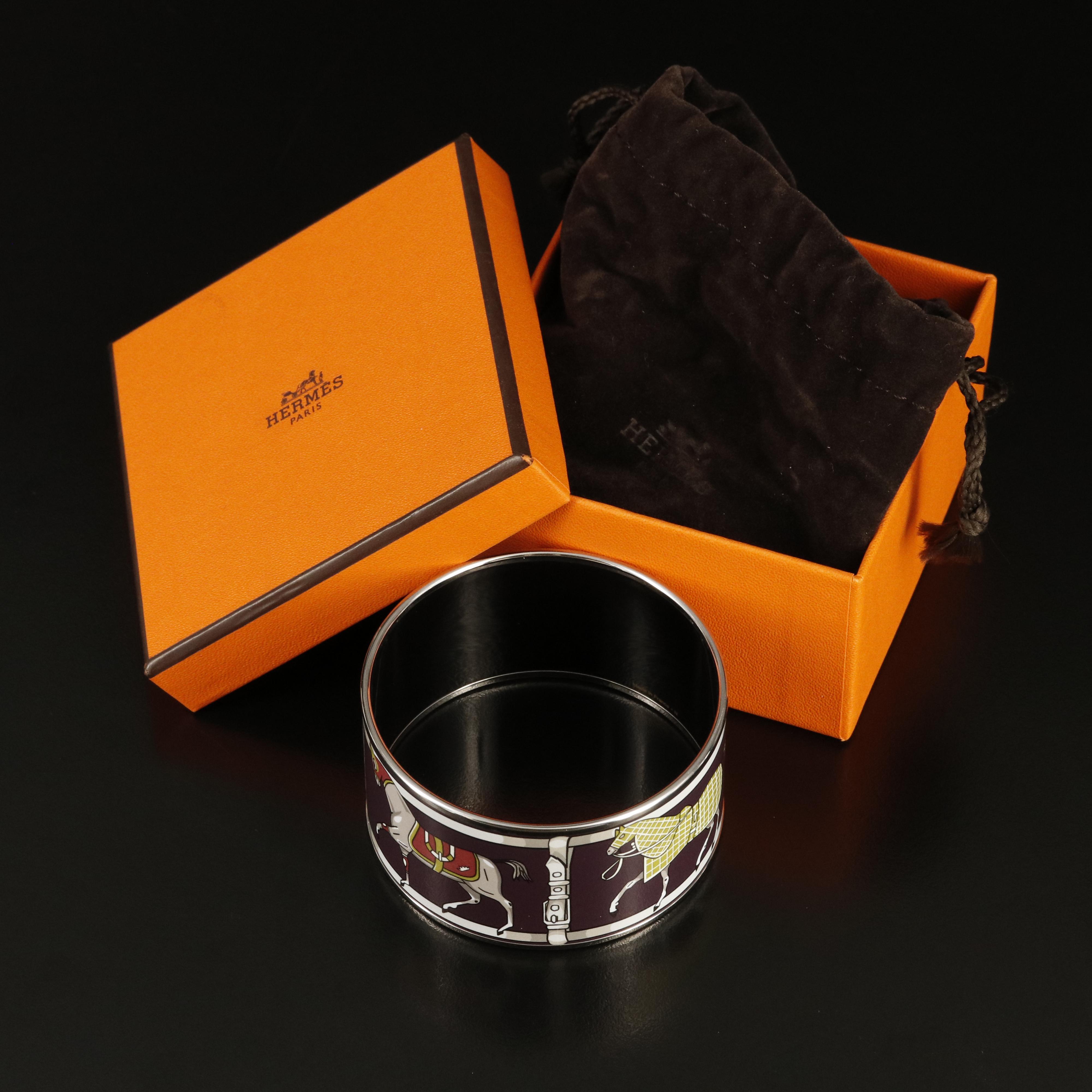 Hermès "Couvertures et Tenues de Jour" Extra Wide Enamel Bracelet