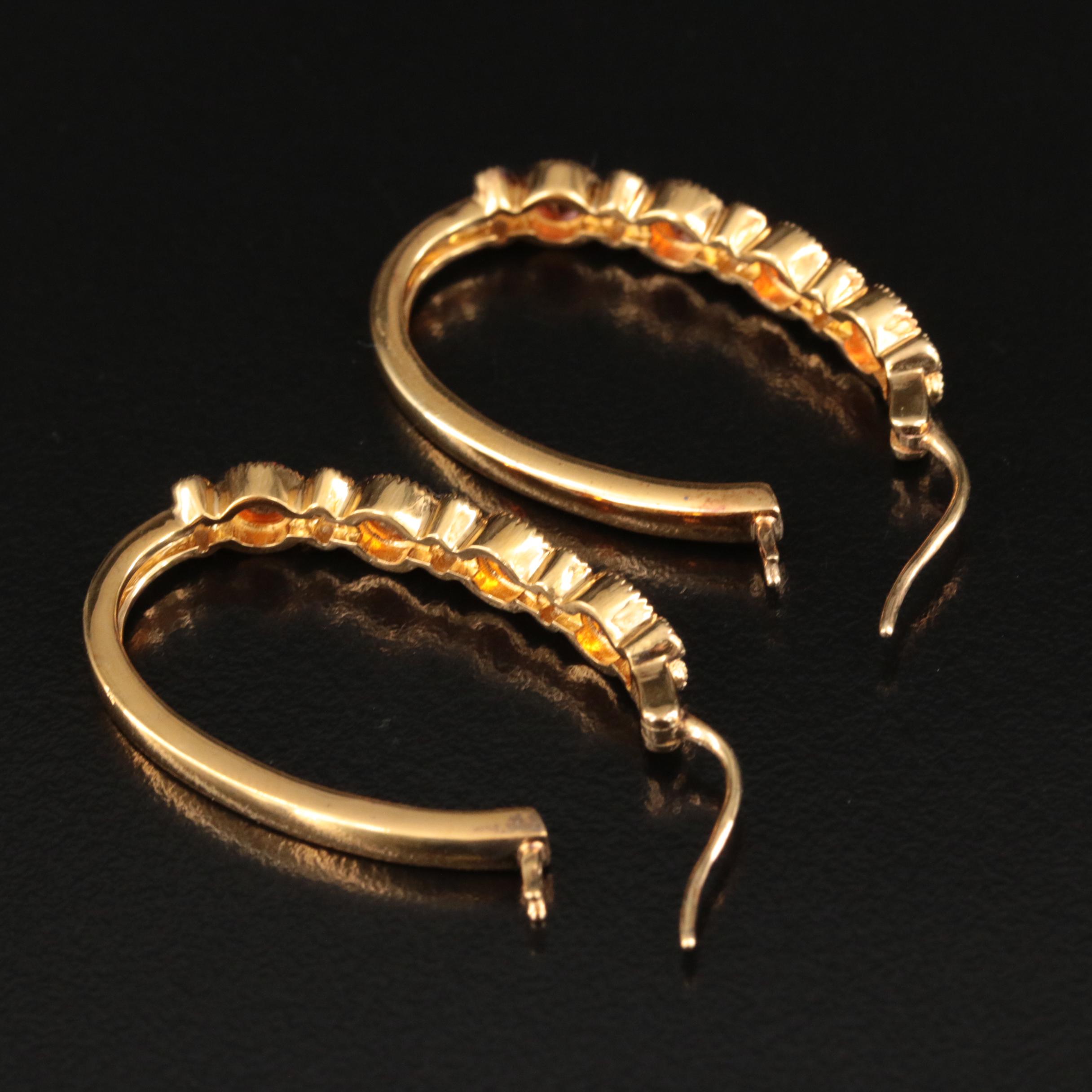 Sterling Fire Opal and White Zirconia Oval Hoop Earrings