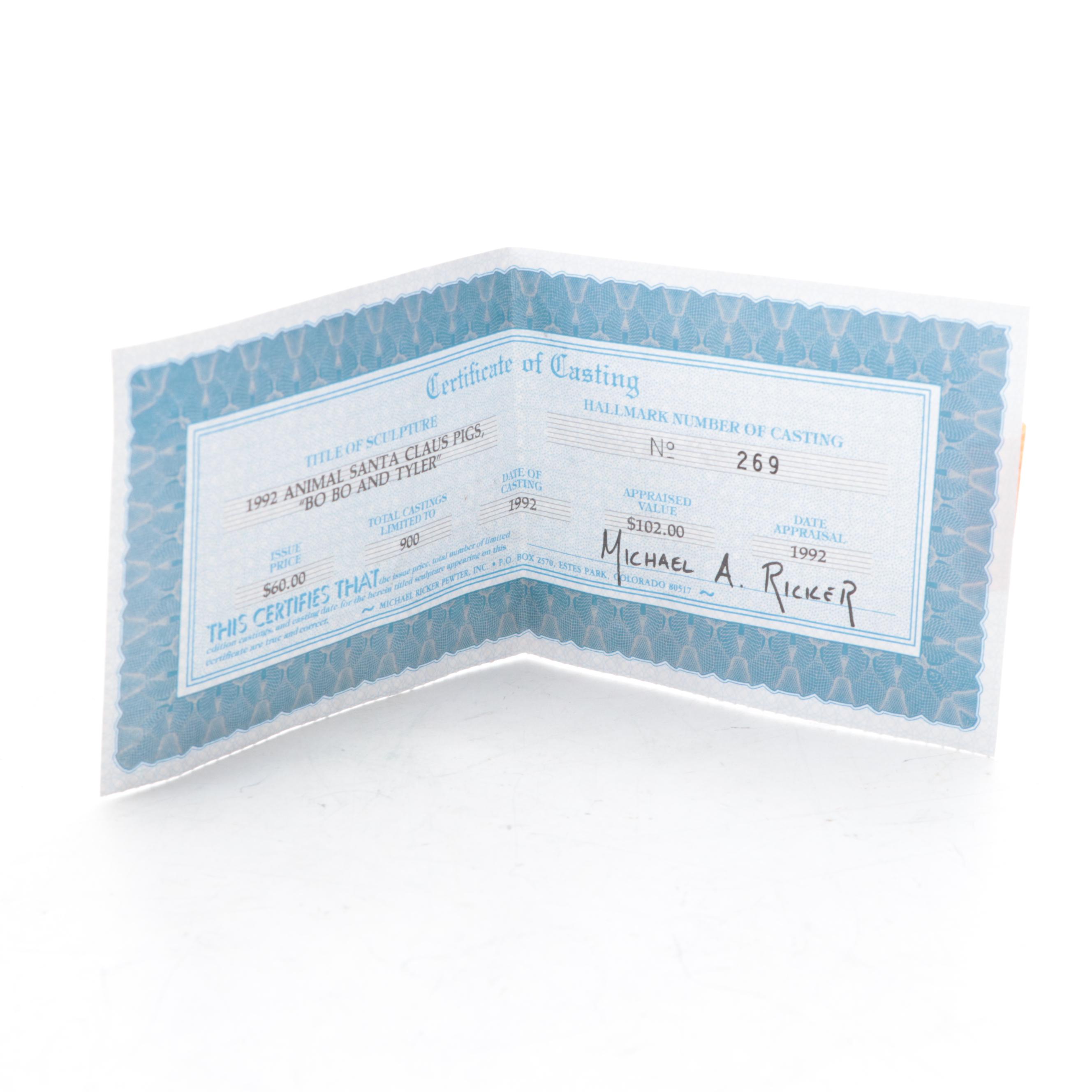 Michael A. Ricker Pewter Figurines "Elizabeth", "Mickey", and "Bo Bo and Tyler"