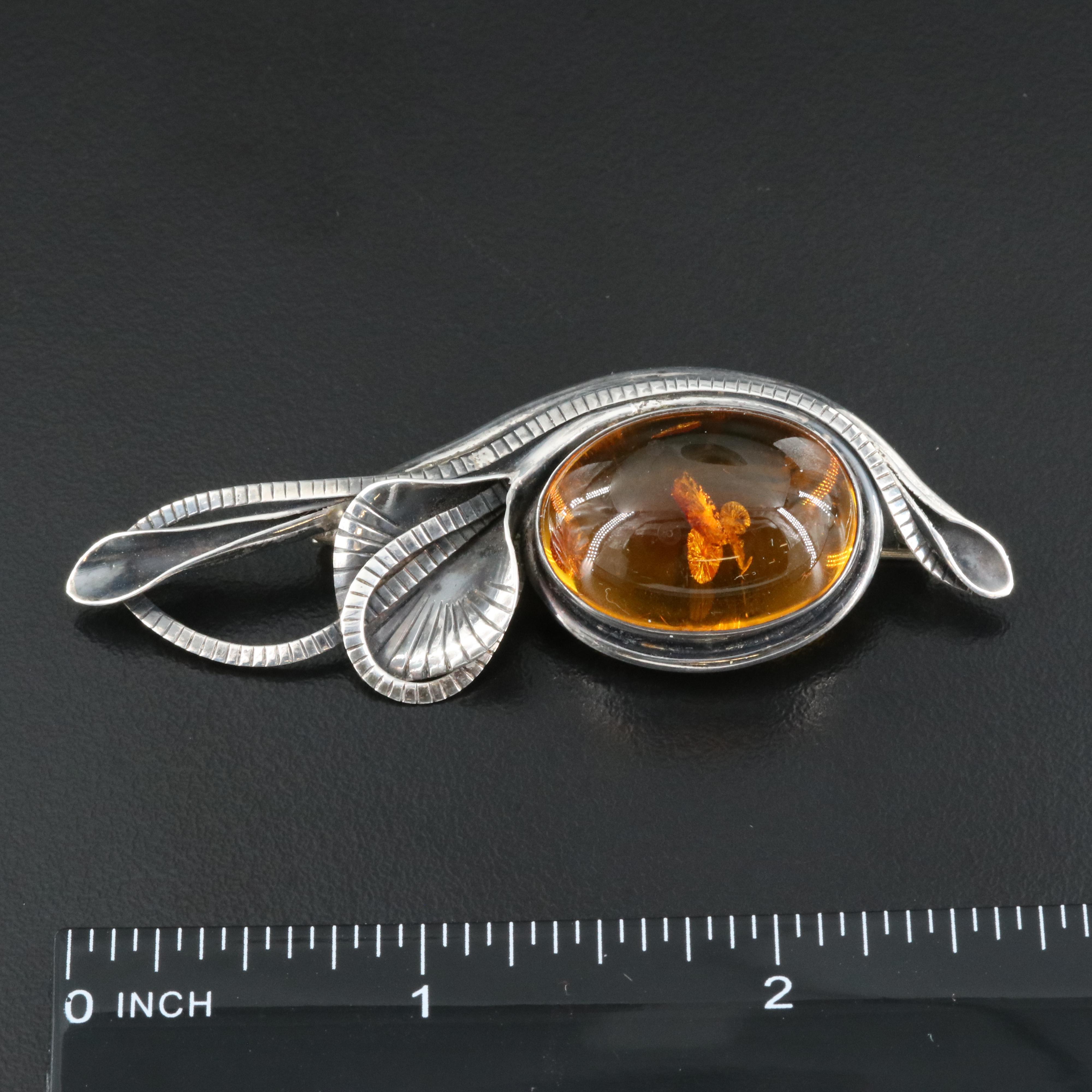 Sterling Amber Brooch