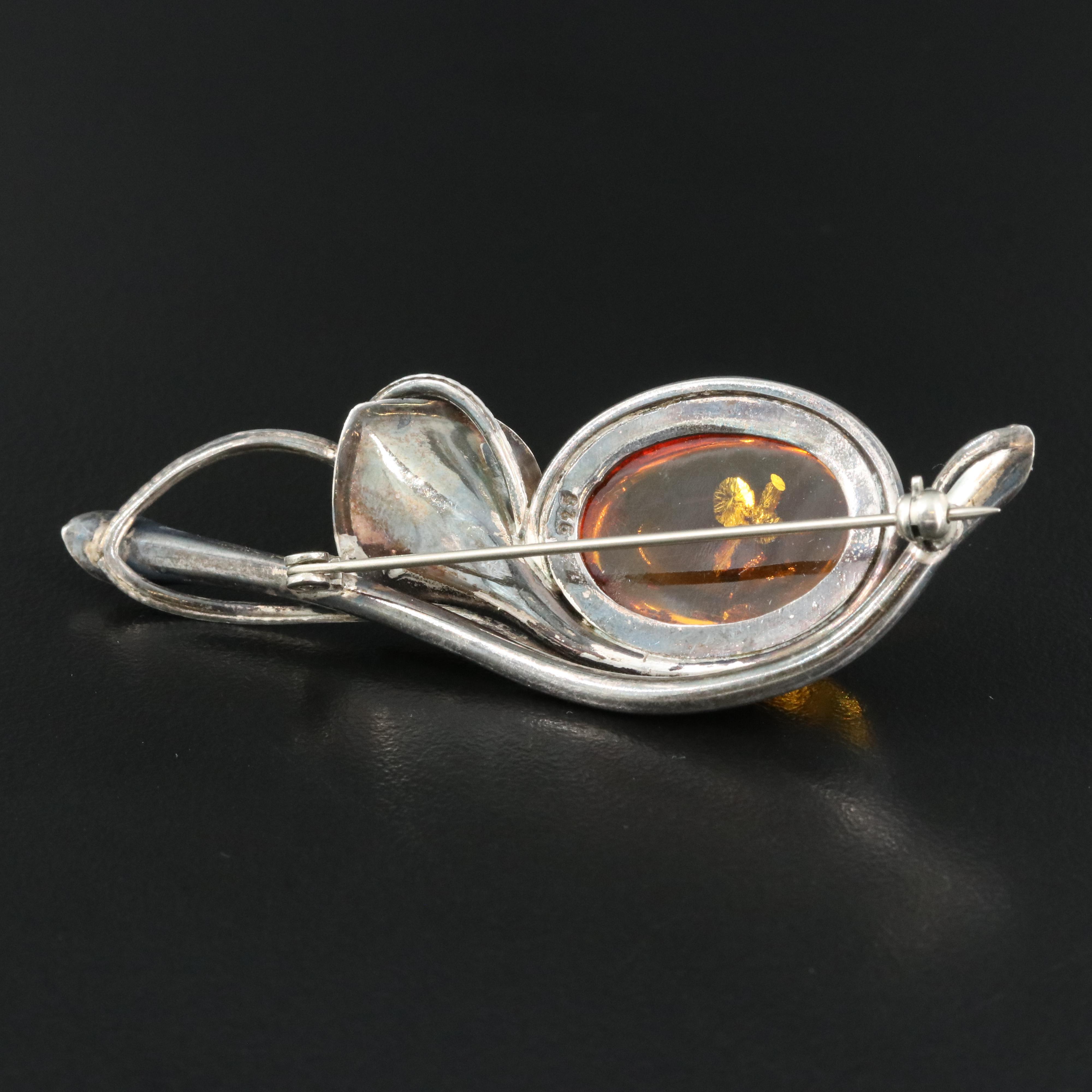 Sterling Amber Brooch