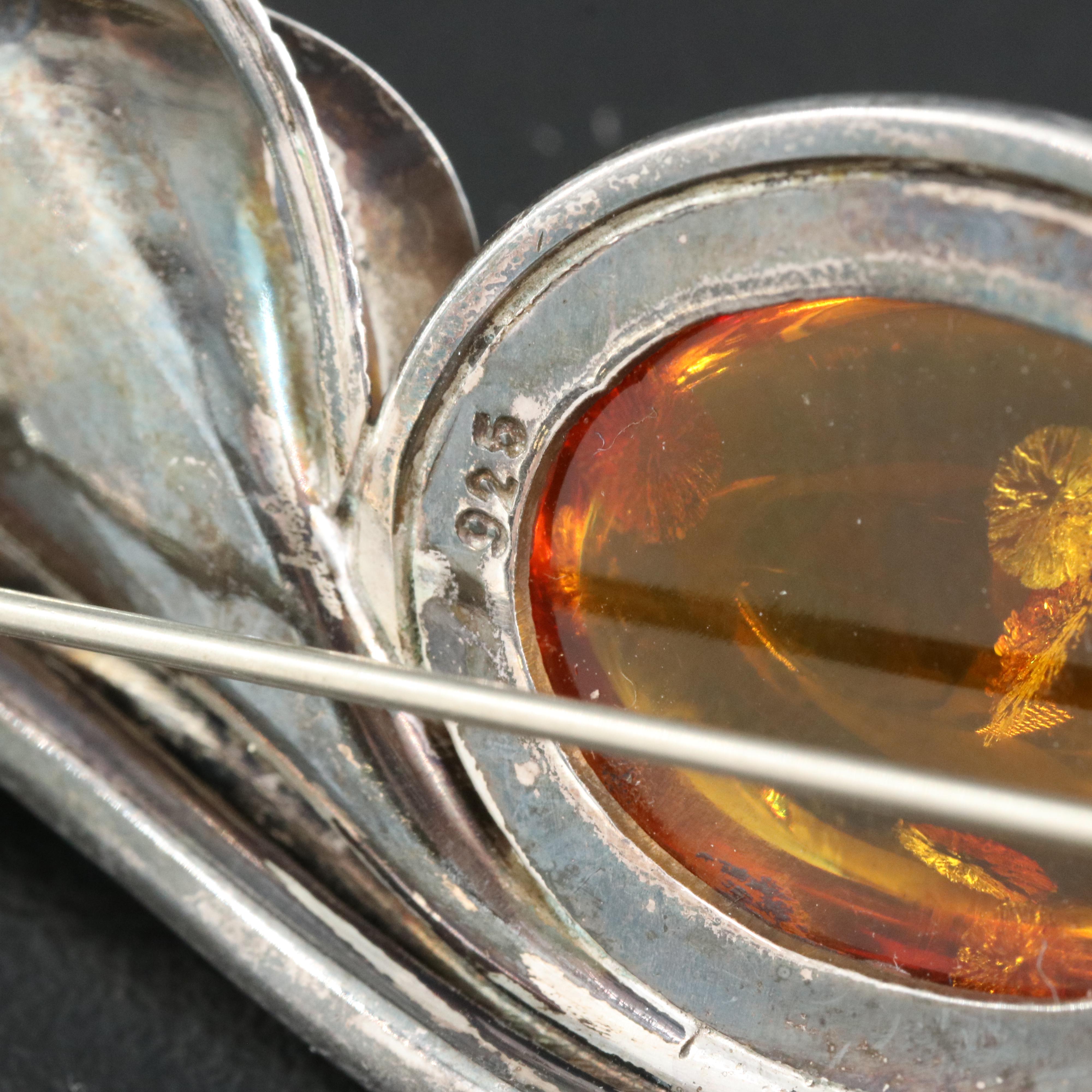 Sterling Amber Brooch