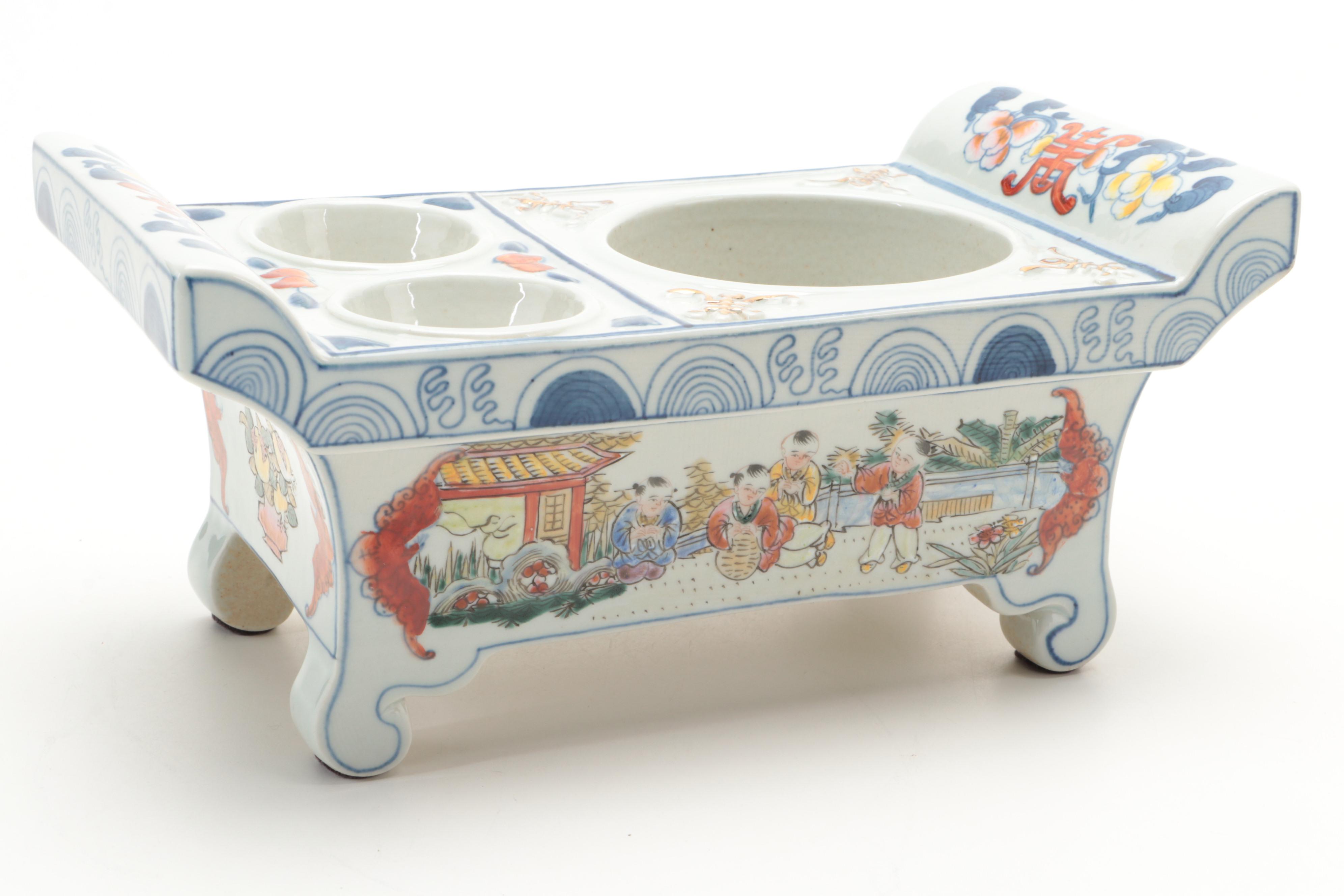 Chinese Porcelain Tea Set with Stand, 20th Century