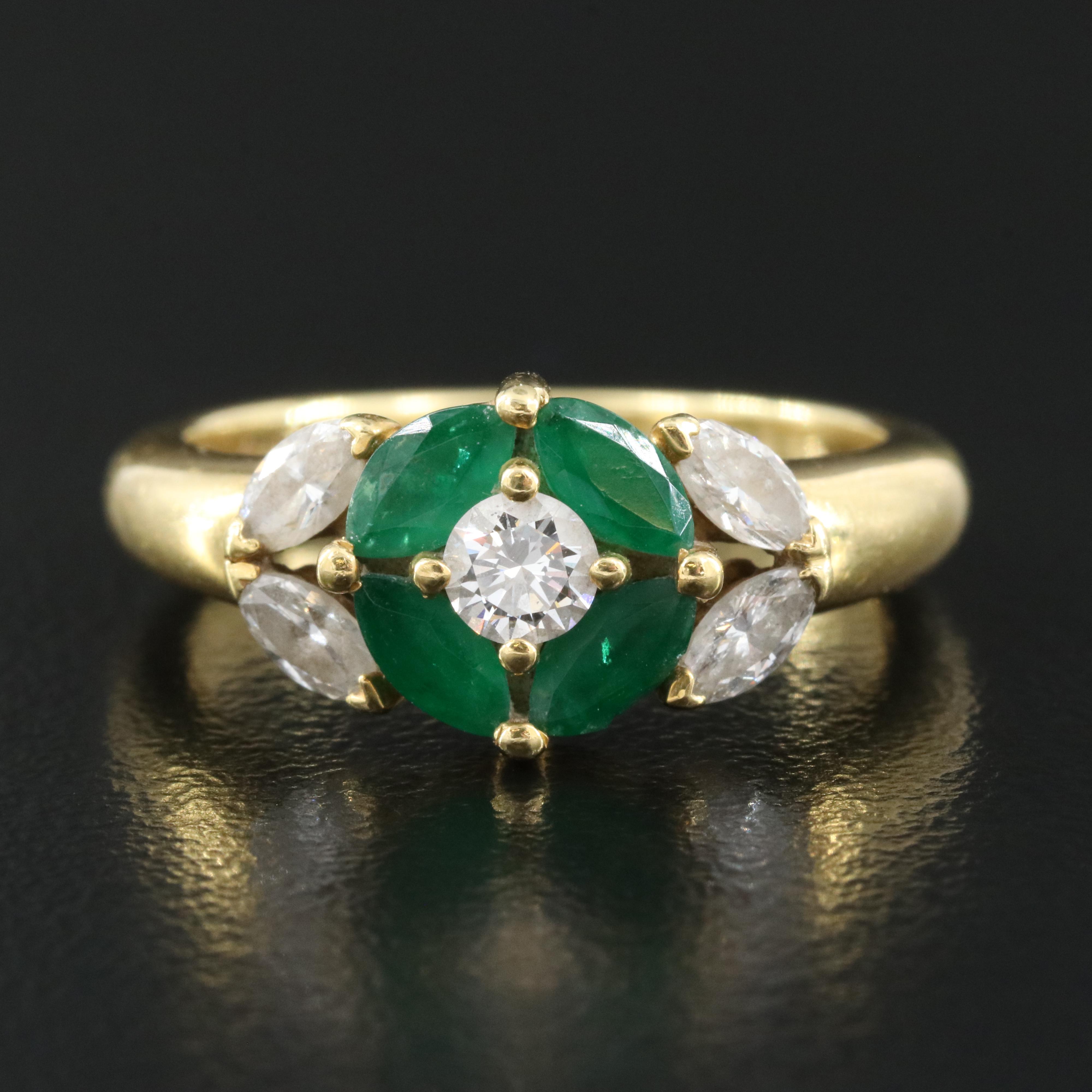 18K 0.54 CTW Diamond and Emerald Ring