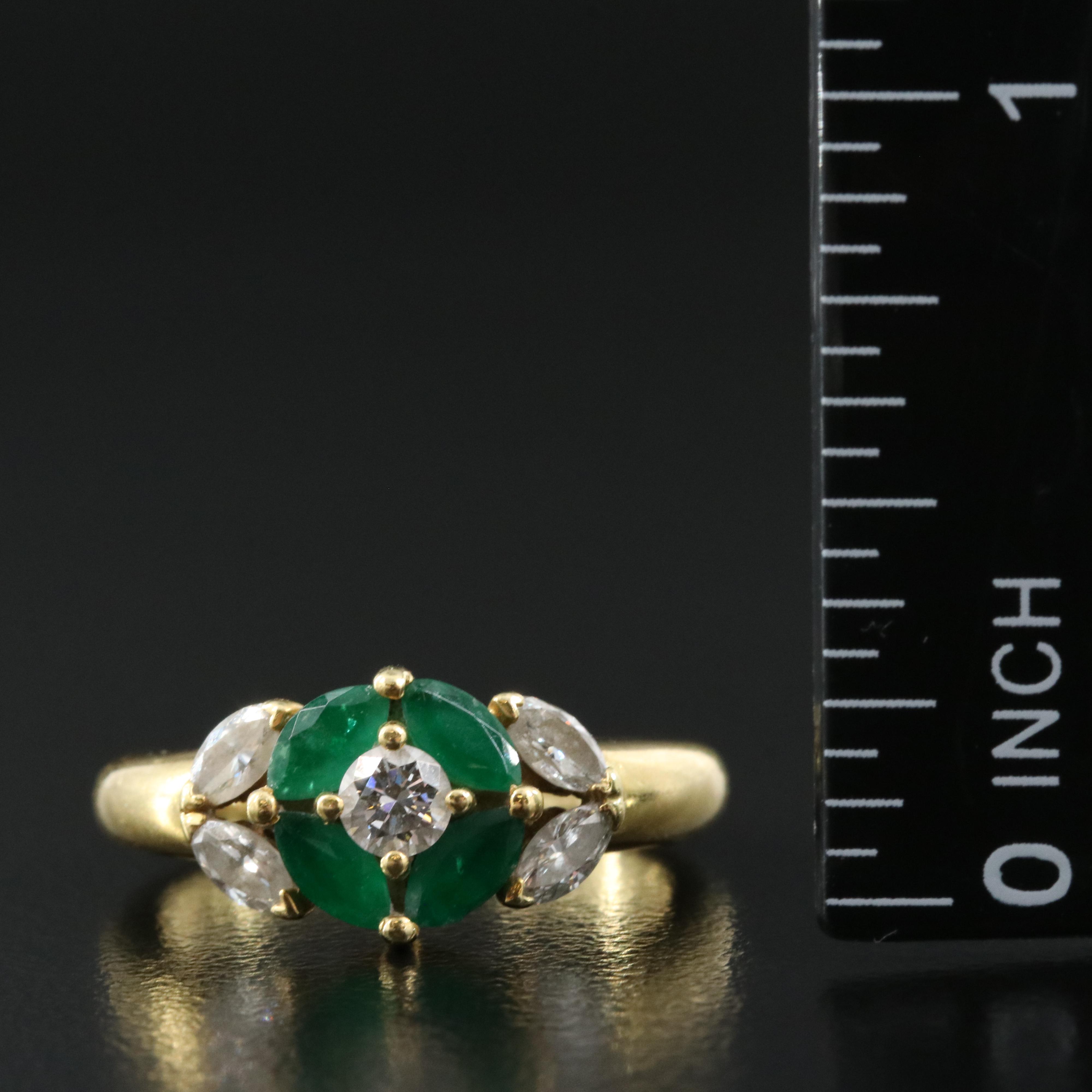 18K 0.54 CTW Diamond and Emerald Ring