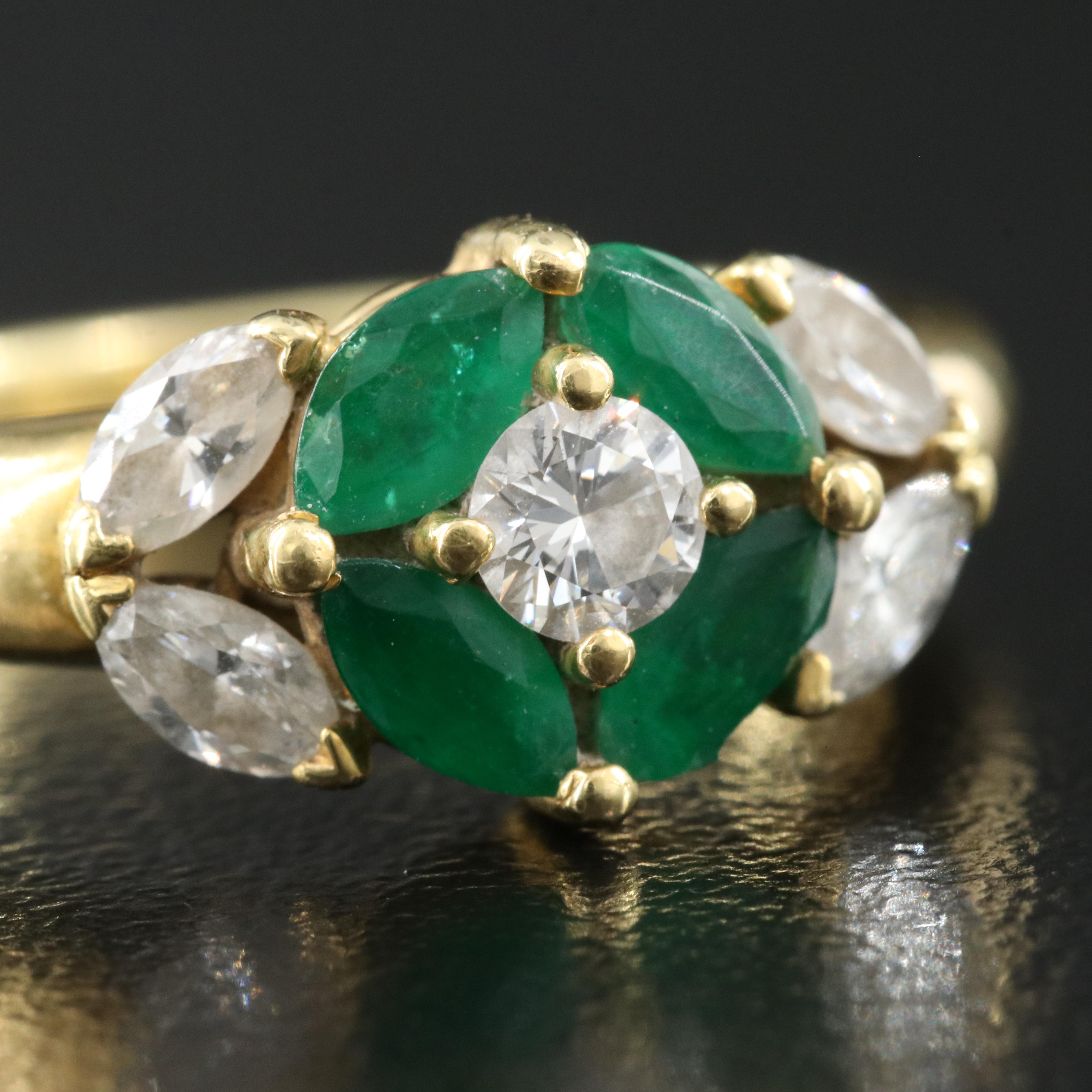 18K 0.54 CTW Diamond and Emerald Ring