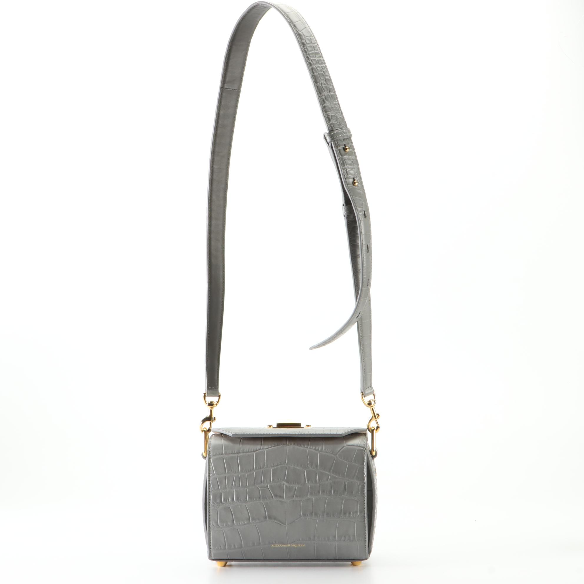Alexander McQueen Box Croc-Embossed Leather Shoulder Bag