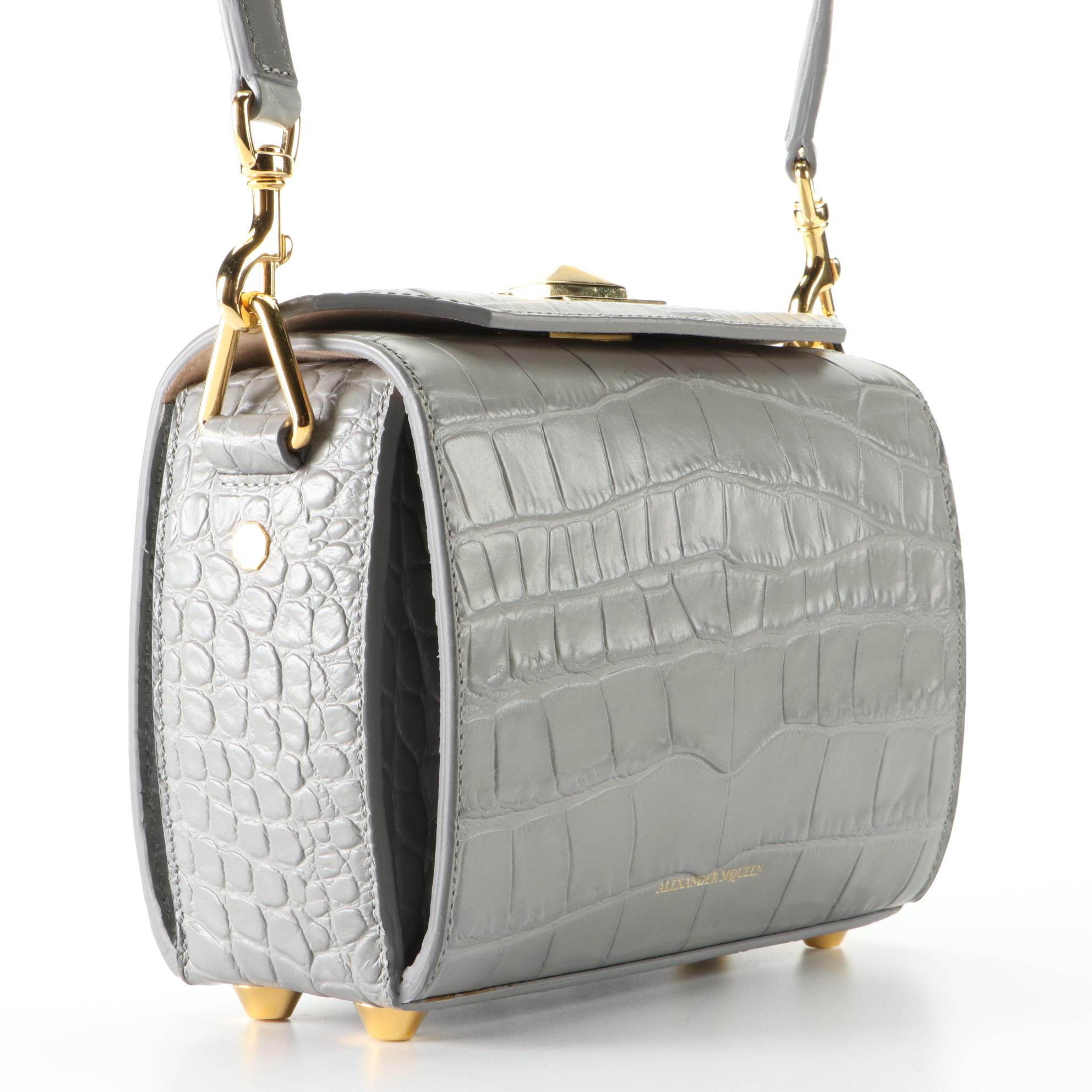 Alexander McQueen Box Croc-Embossed Leather Shoulder Bag
