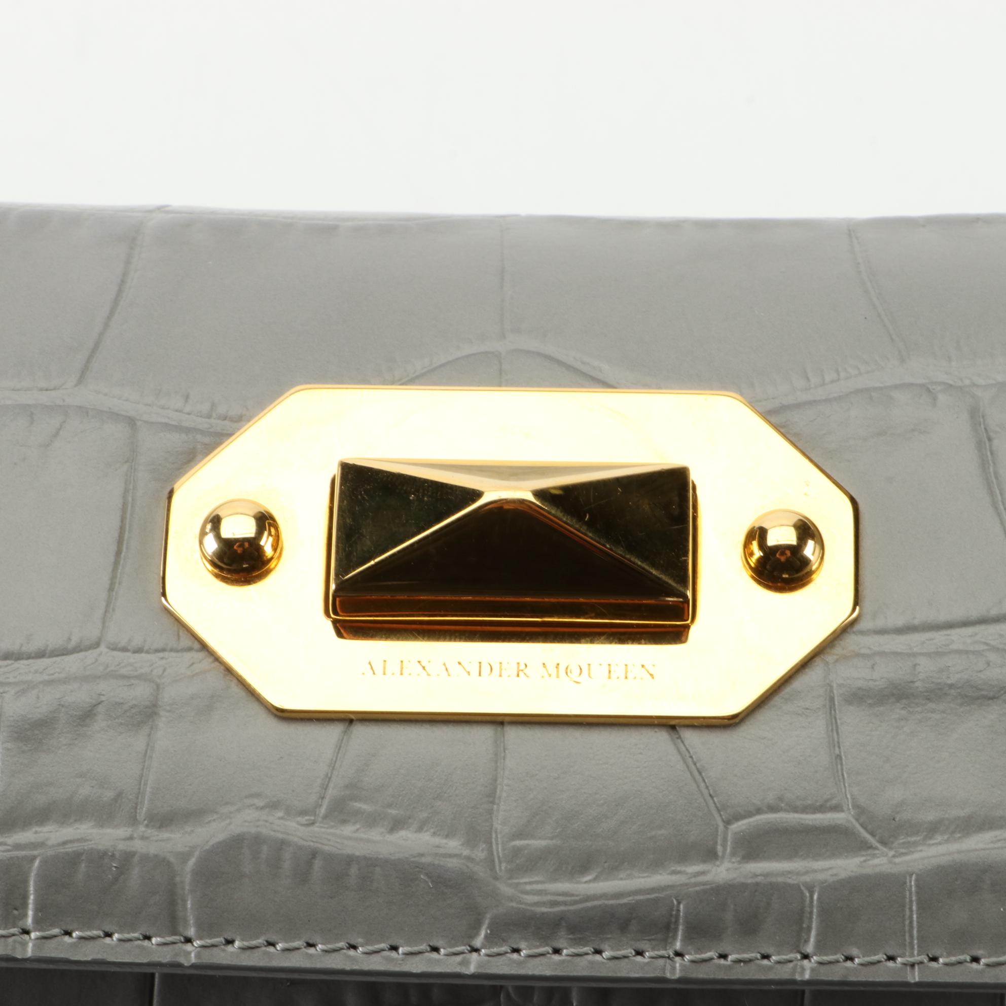 Alexander McQueen Box Croc-Embossed Leather Shoulder Bag
