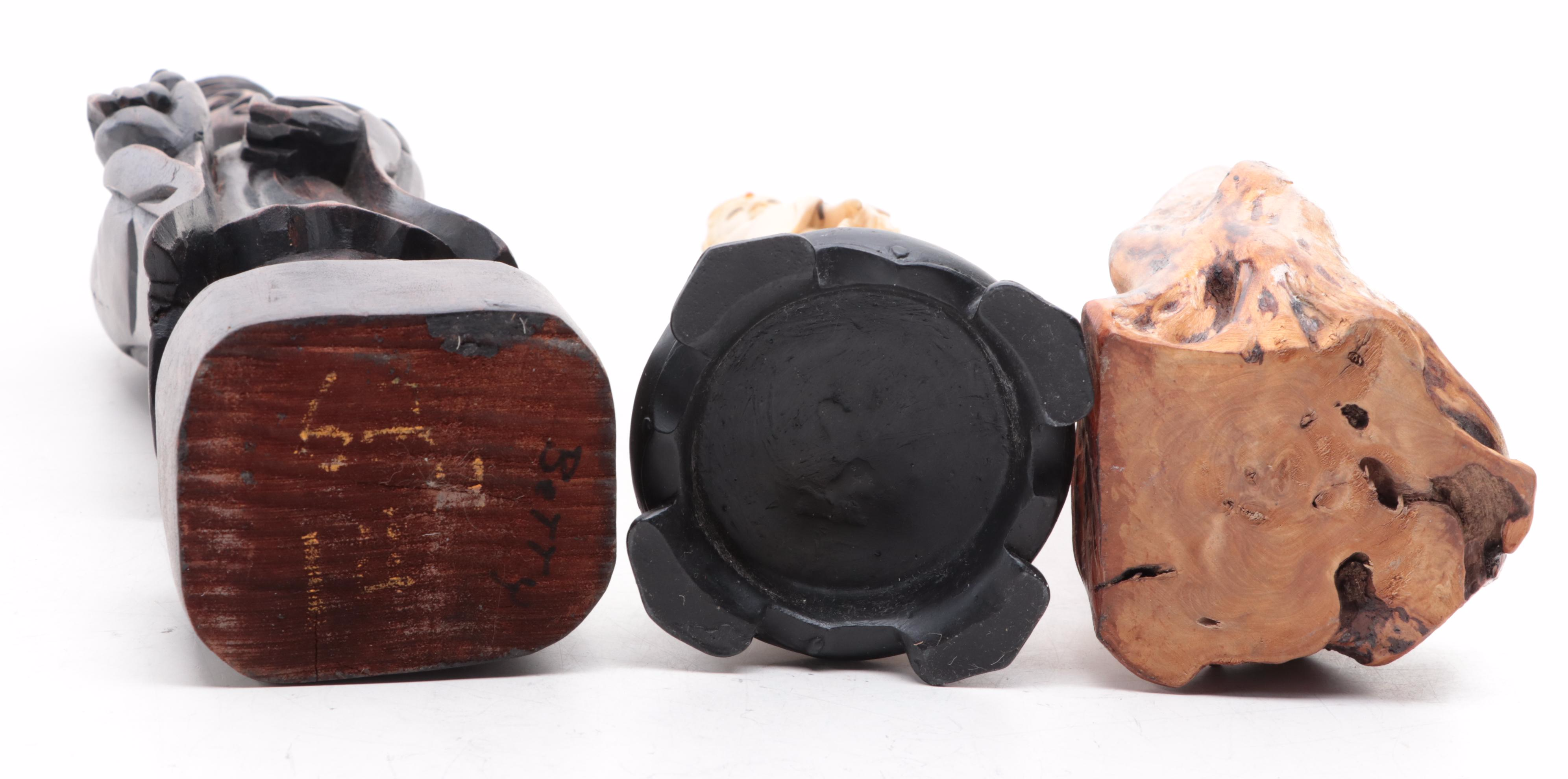 Chinese Cast Resin and Carved Wood Figures of Guan Yin