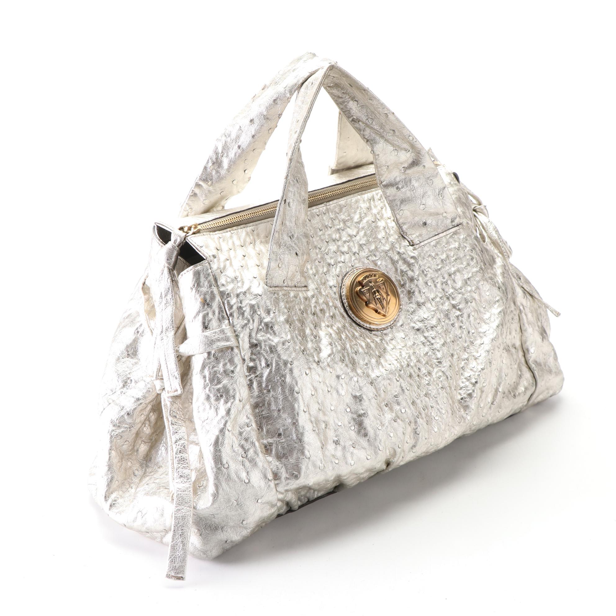 Gucci Hysteria Metallic Ostrich Skin Leather Hobo Bag