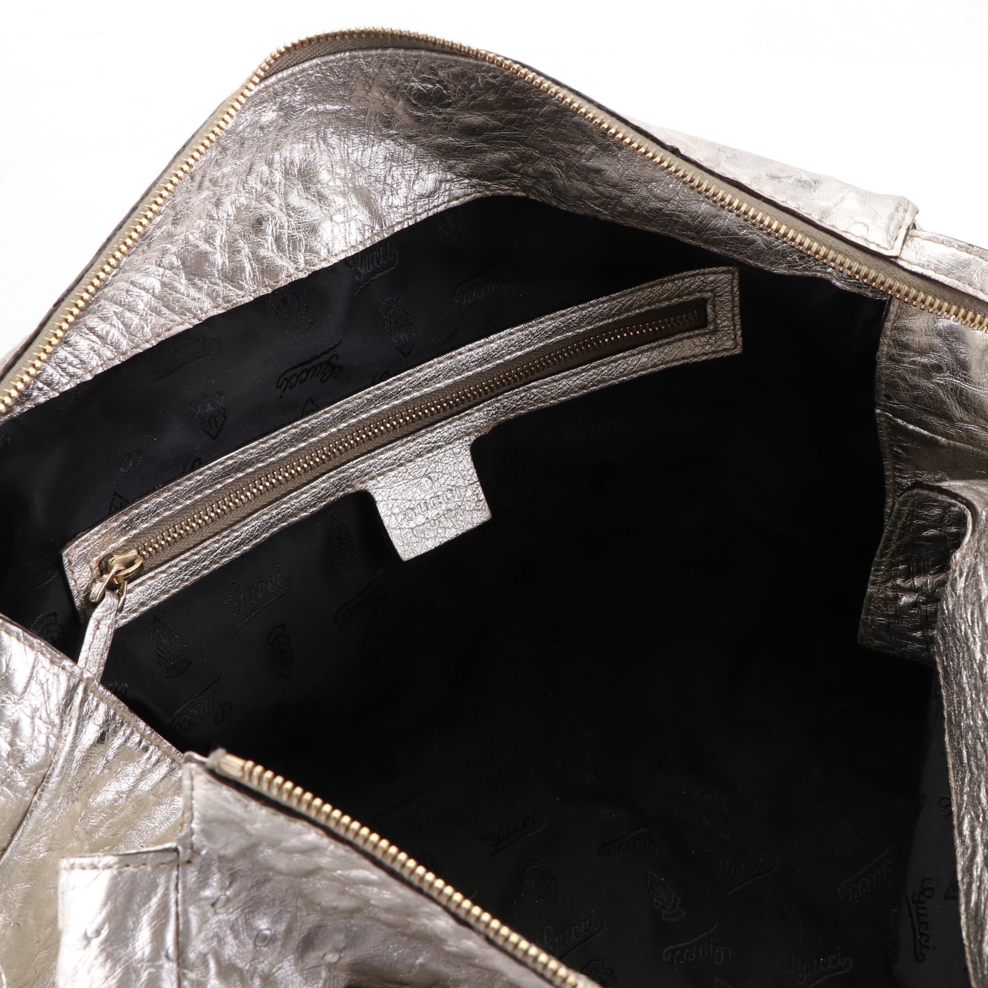 Gucci Hysteria Metallic Ostrich Skin Leather Hobo Bag