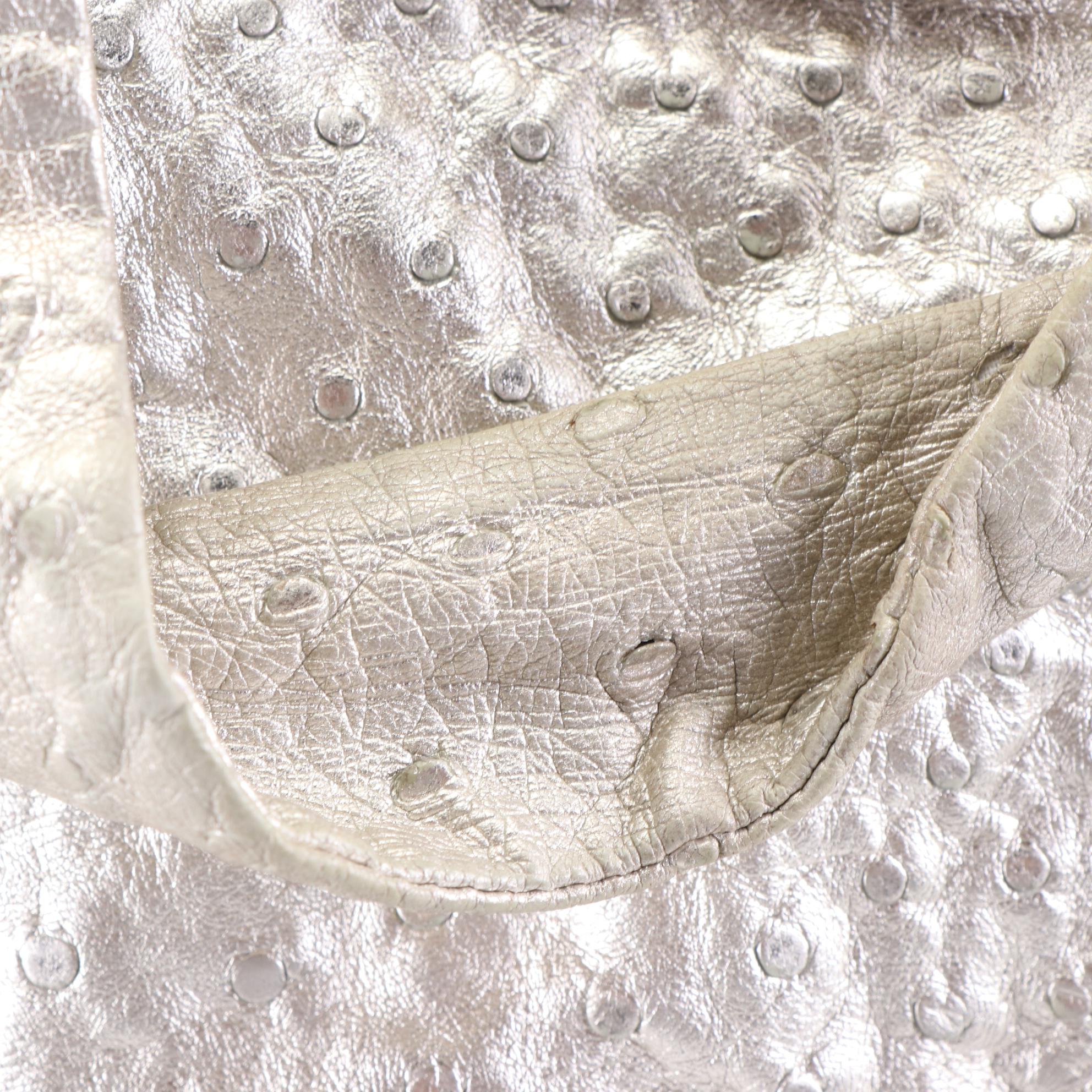 Gucci Hysteria Metallic Ostrich Skin Leather Hobo Bag