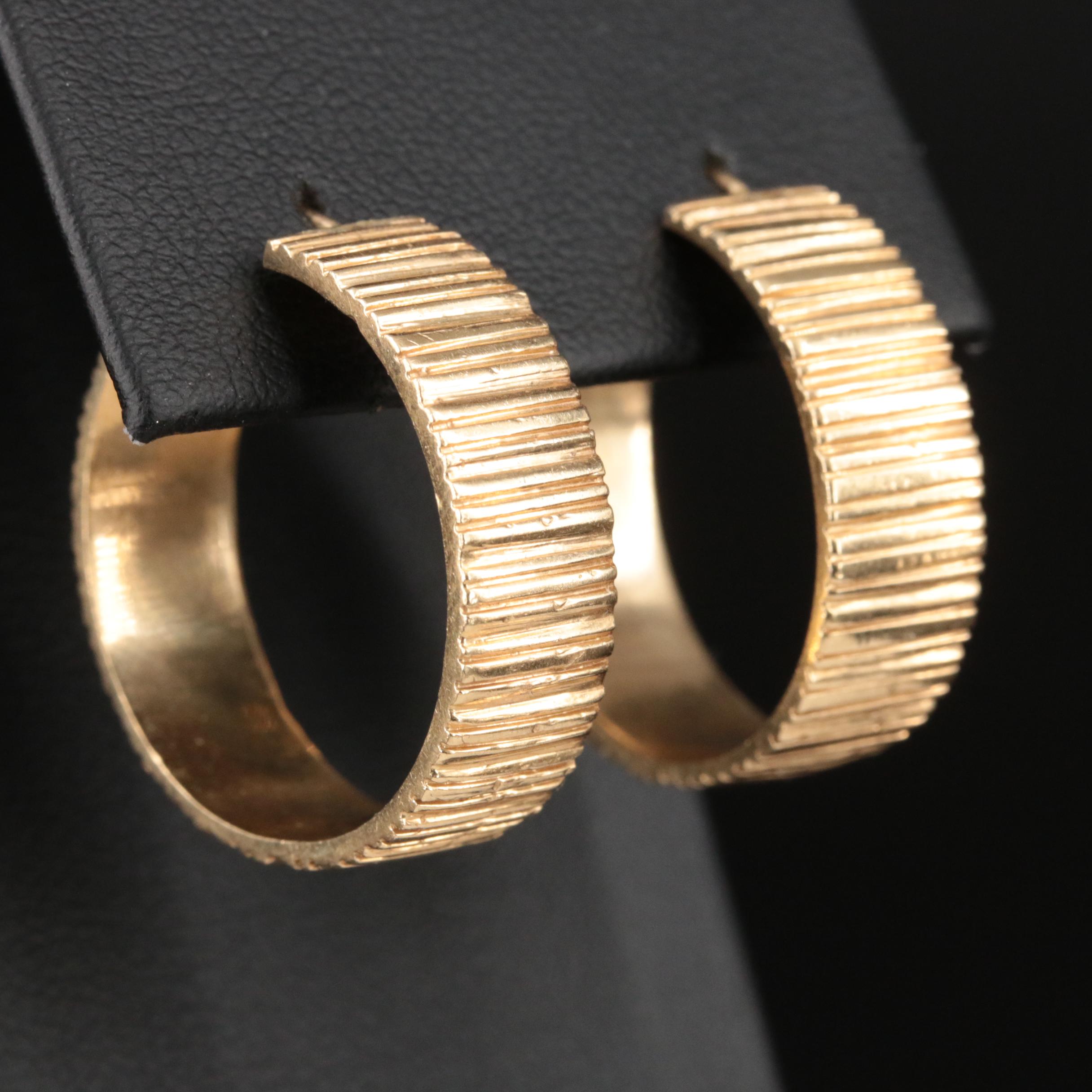14K Textured Hoop Earrings