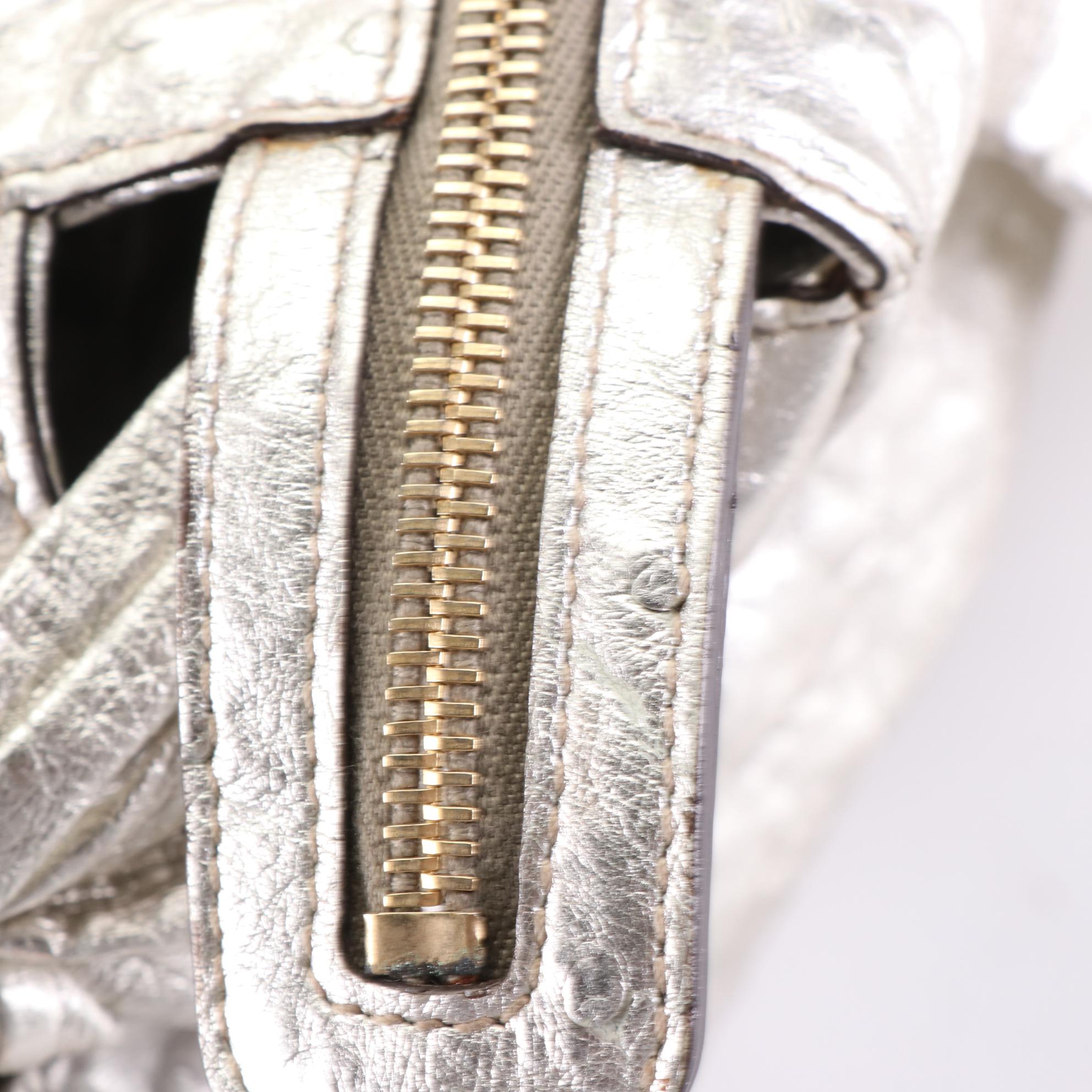 Gucci Hysteria Metallic Ostrich Skin Leather Hobo Bag