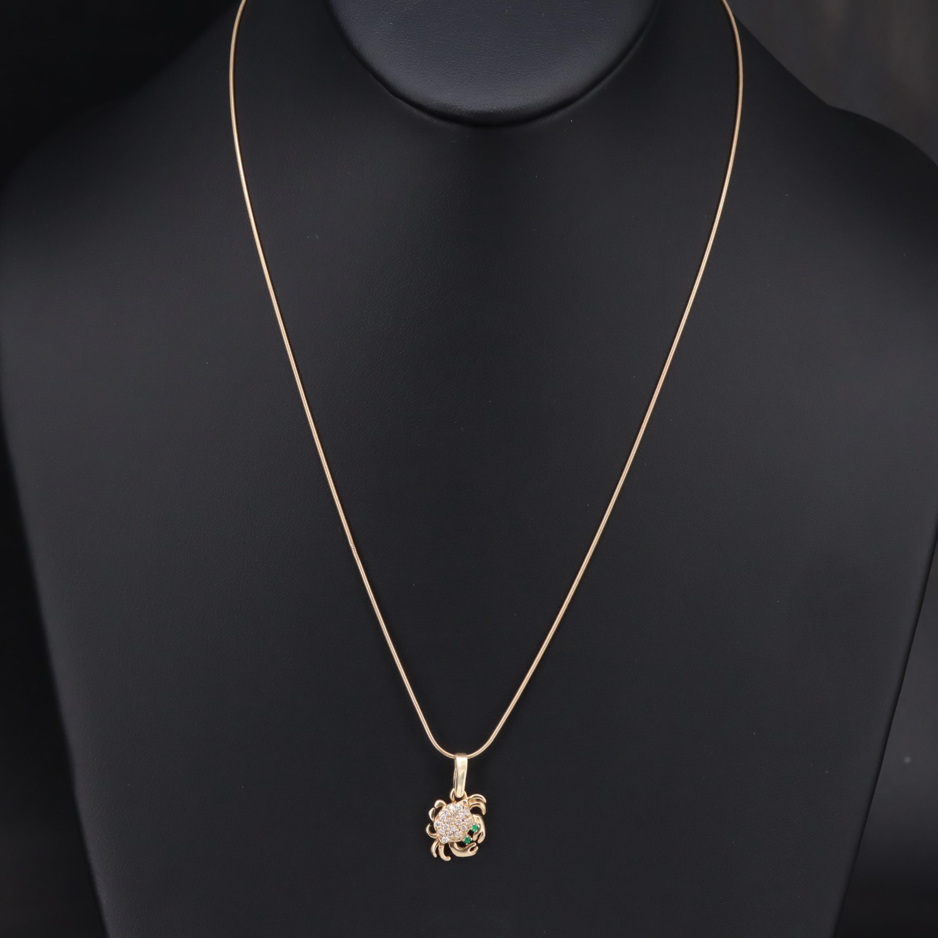 14K Diamond and Emerald Crab Pendant Necklace
