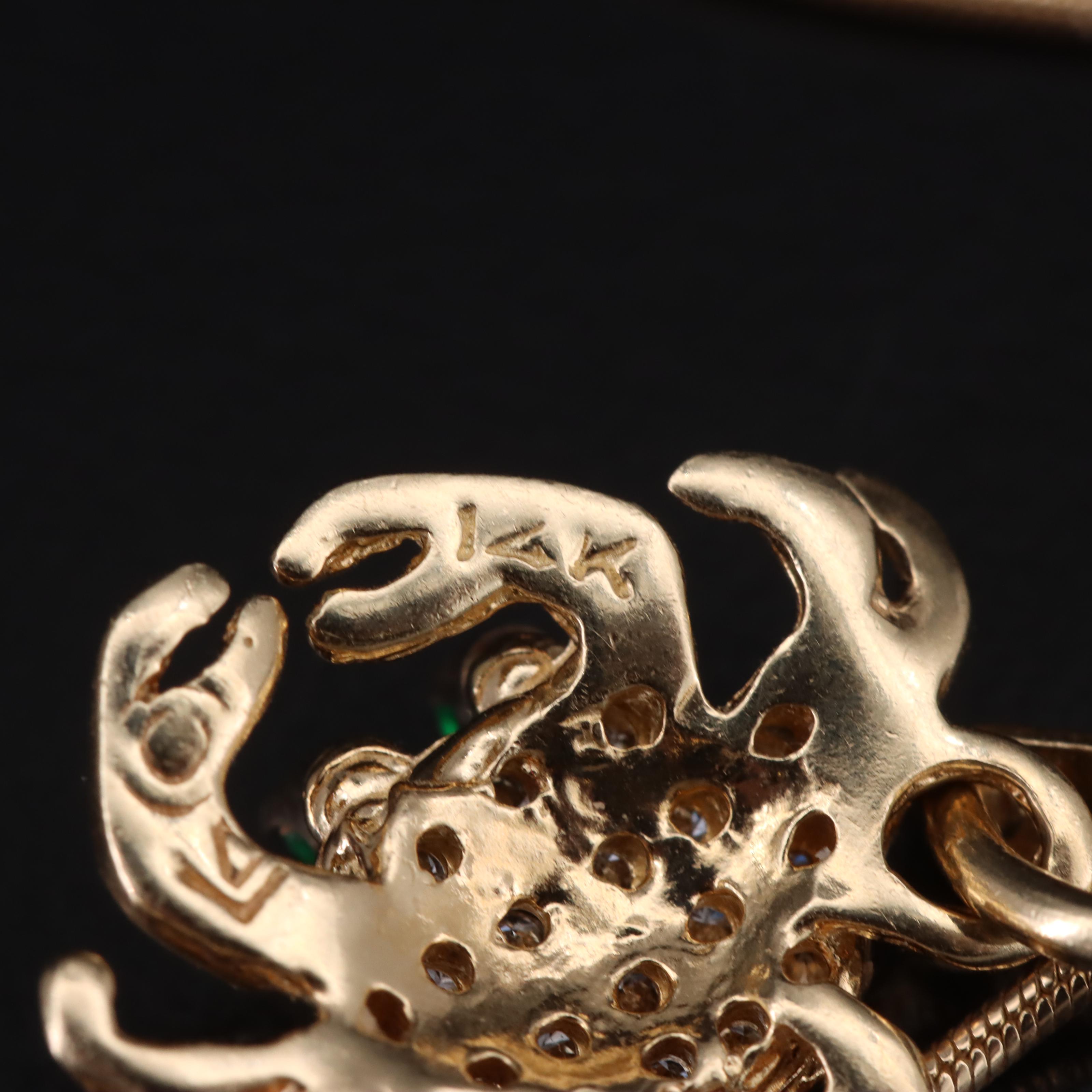 14K Diamond and Emerald Crab Pendant Necklace