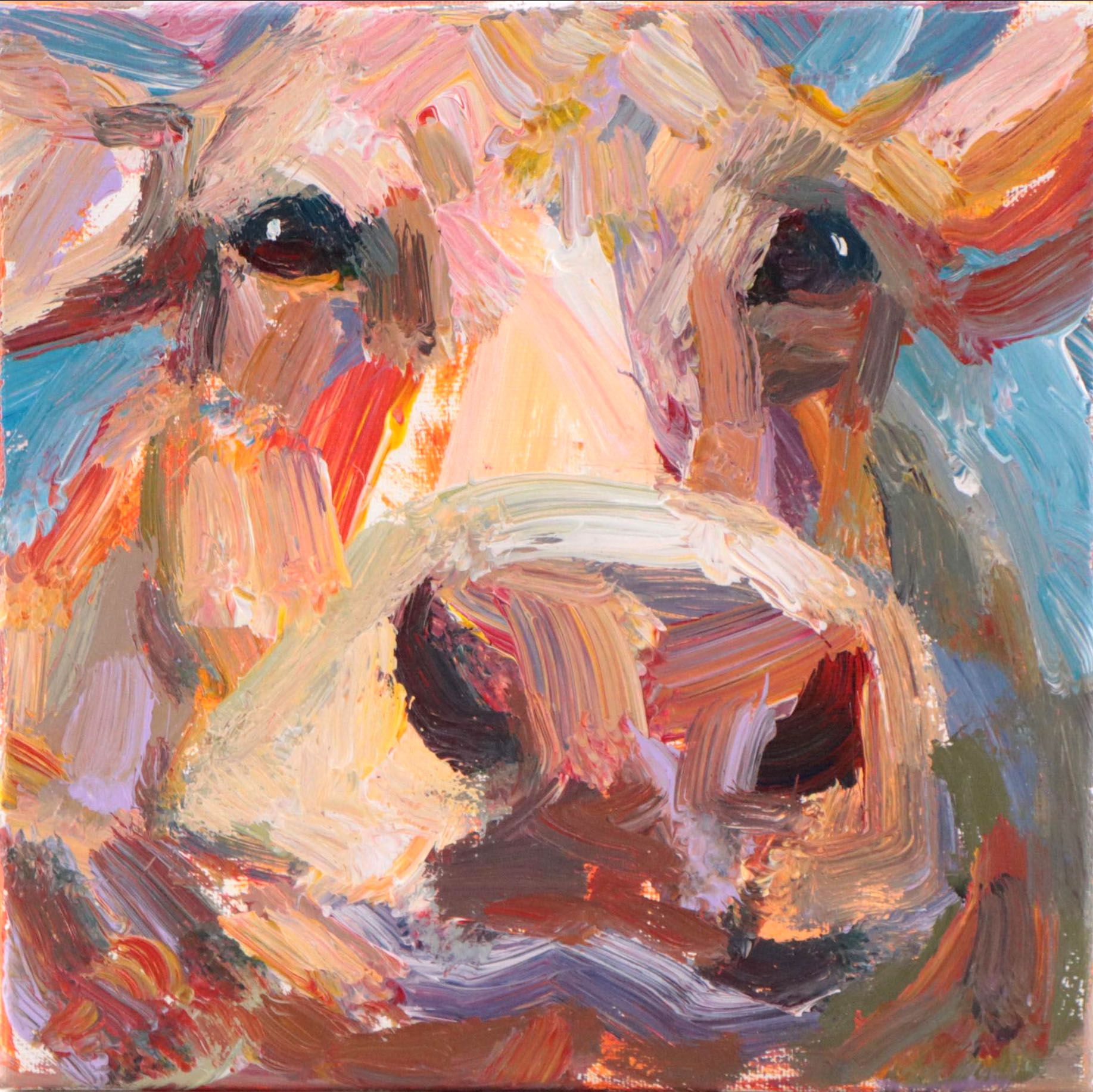 Elle Raines Acrylic Painting of Cow, 21st Century