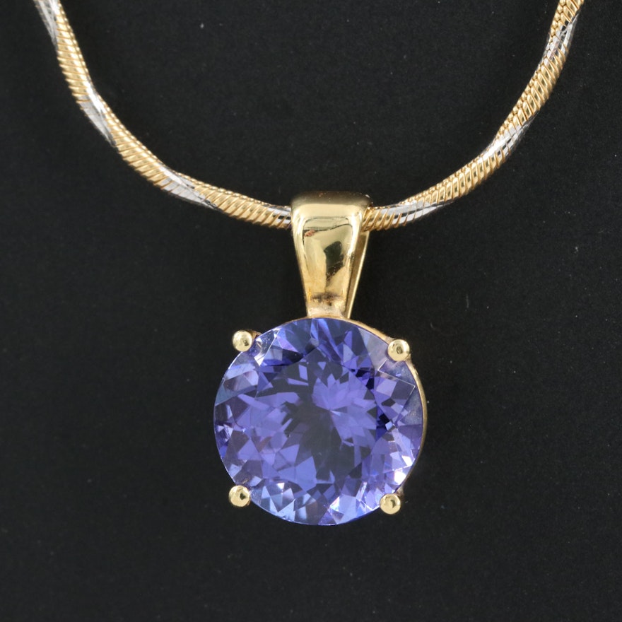 18K 3.56 CT Tanzanite Pendant on UnoAErre Two Tone Snake Chain